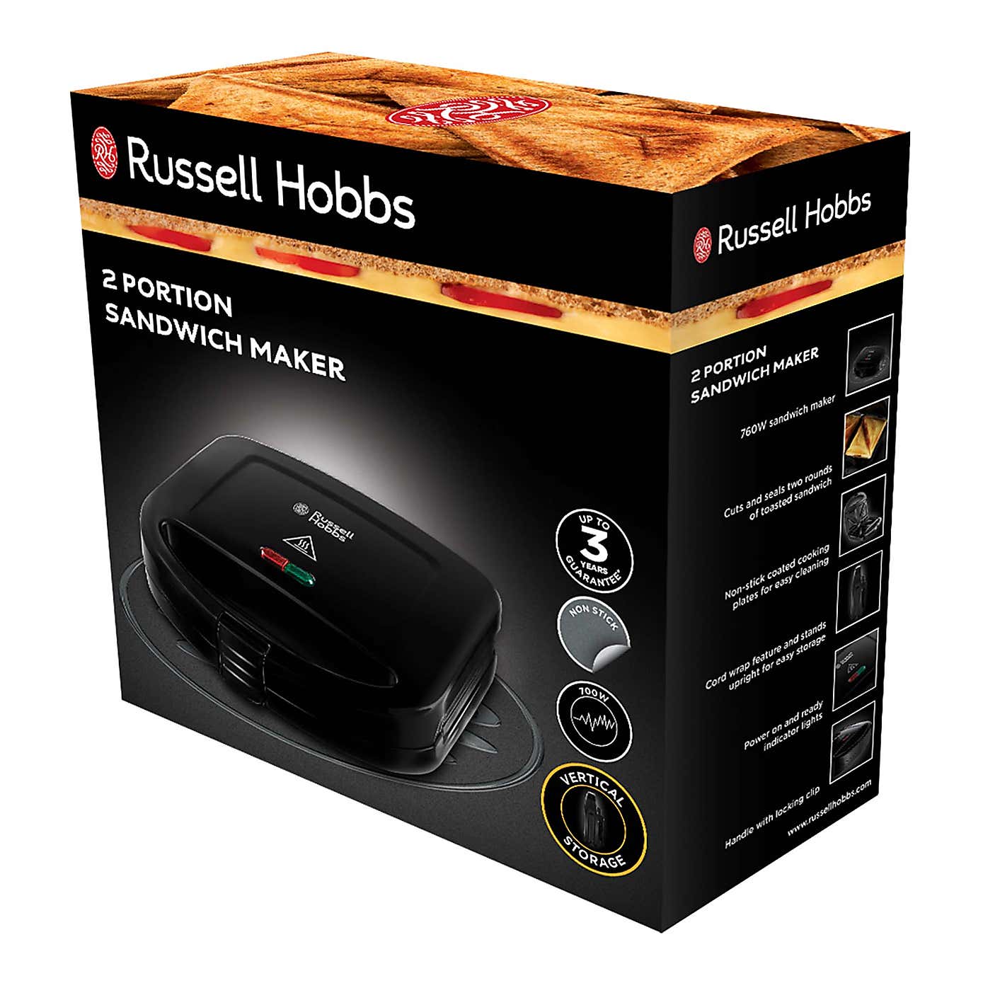 Russell Hobbs 2 Portion Black Sandwich Maker