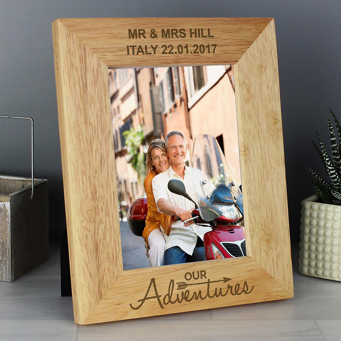 Personalised Our Adventures Light Wood Portrait Photo Frame
