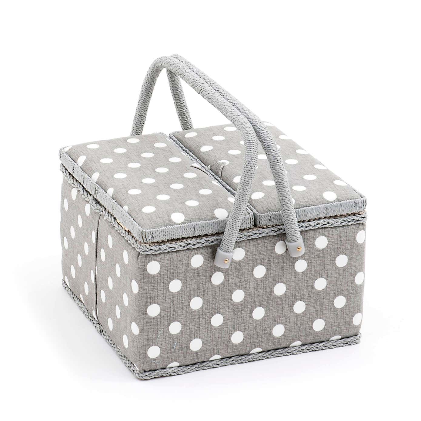 Grey Polka Dot Twin Lidded Sewing Machine Box