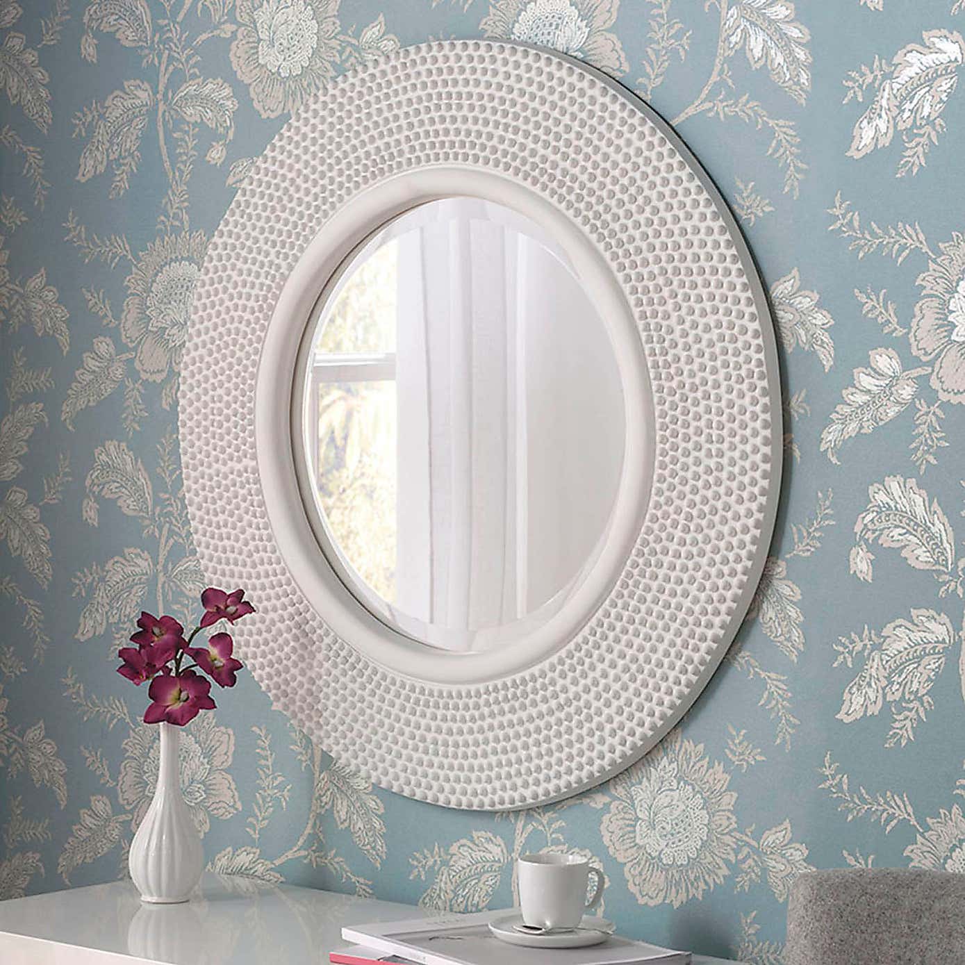 Yearn Round Beaded Mirror 79x79cm White