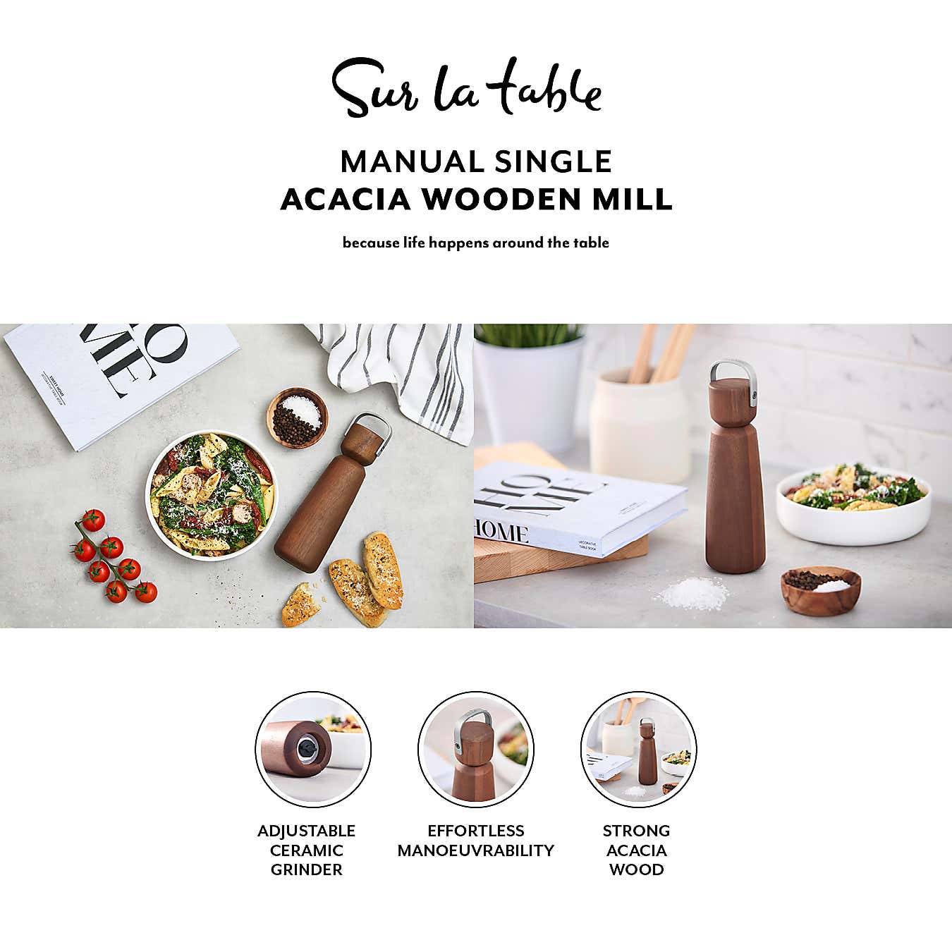 Sur La Table Manual Acacia Wood Salt and Pepper Mill
