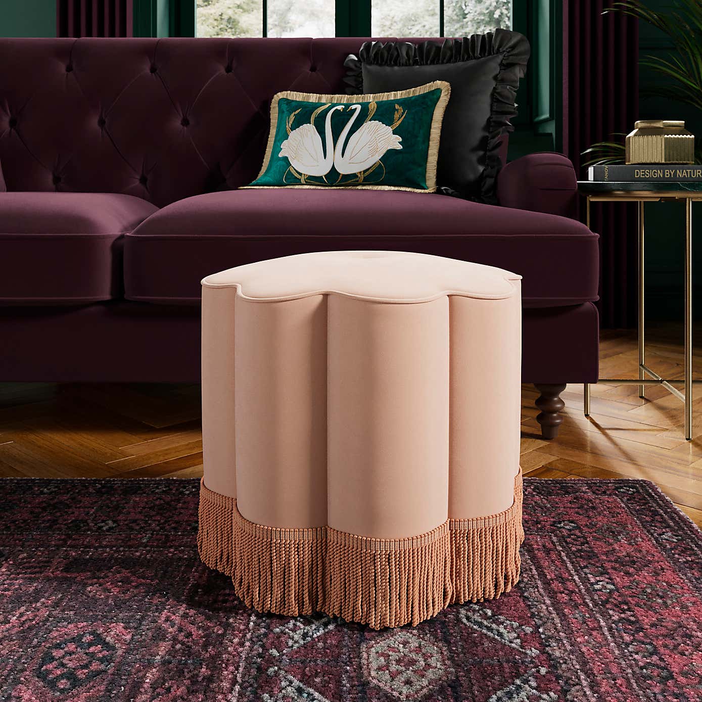 Flower Tassel Velvet Footstool