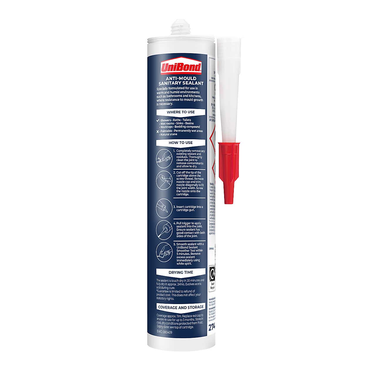 UniBond Anti Mould Kitchen and Bathroom Silicone Sealant 274g