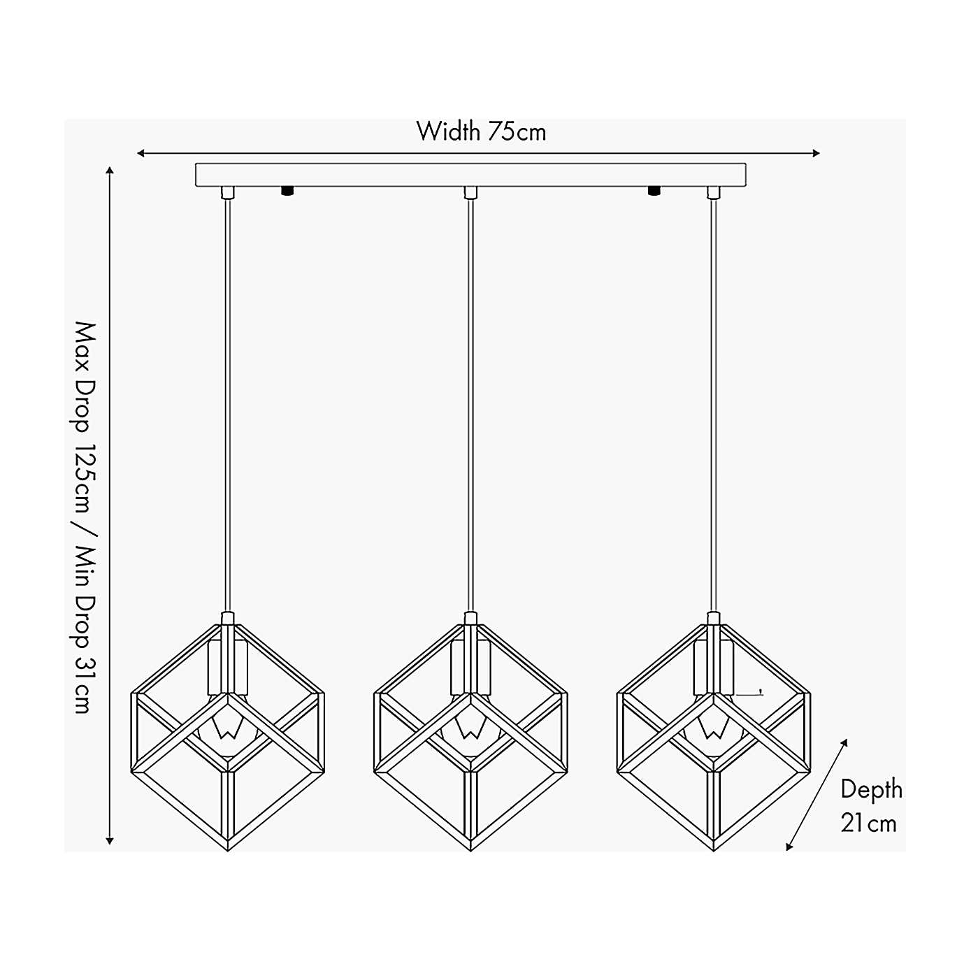 Alessio Metal Three Cube Pendant, Nickel