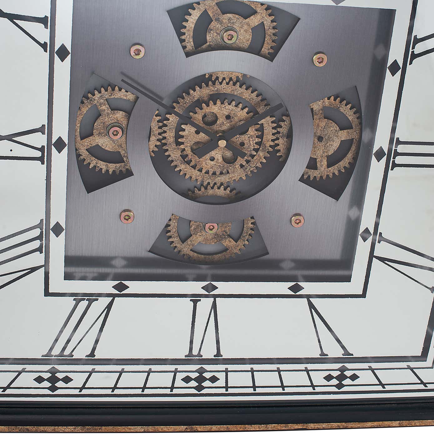 Antique Gold Wood & Mirror Square Working Cog Wall Clock 60cm