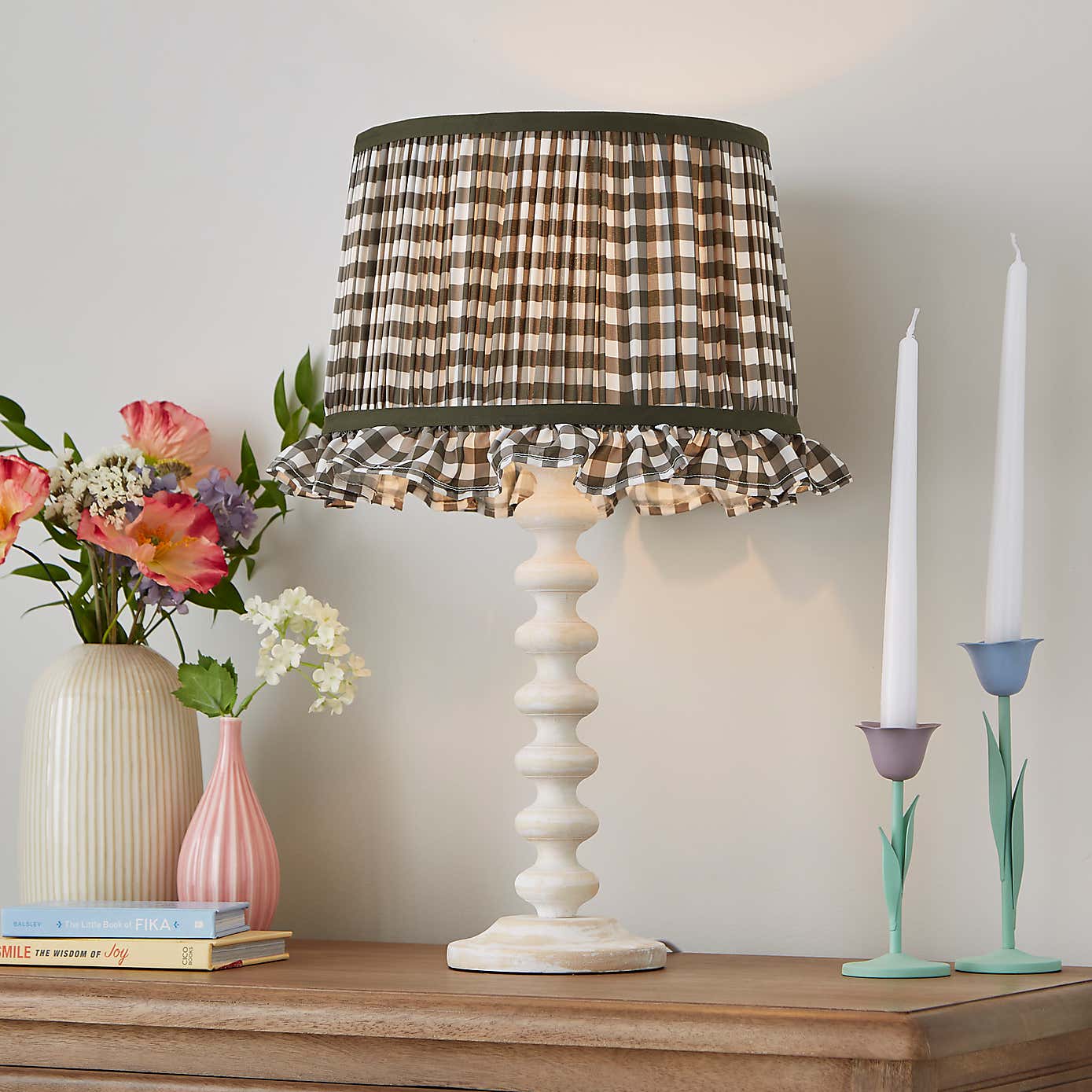 Carys Frilled Gingham Drum Lamp Shade