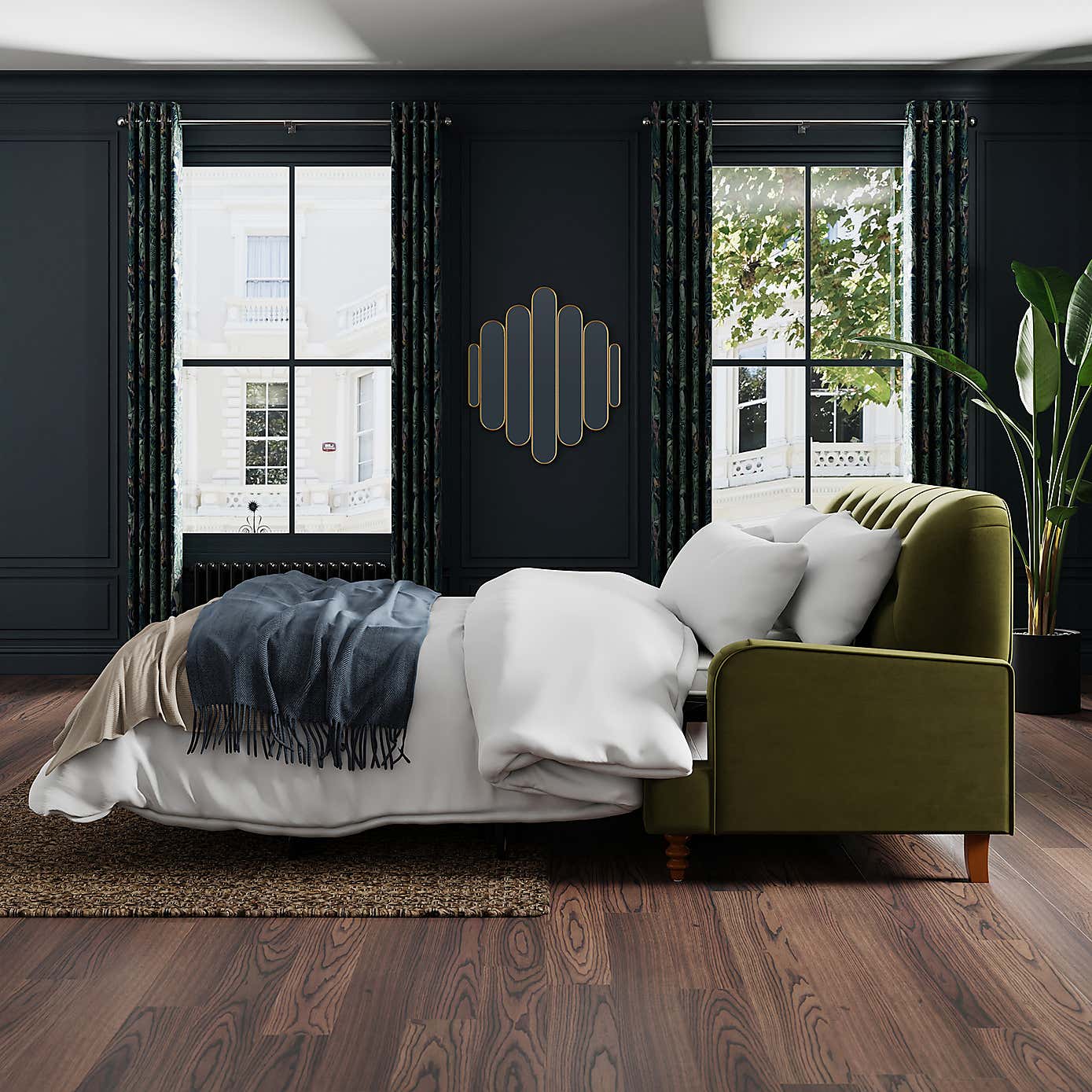 Beatrice Velvet Buttoned 3 Seater Double Sofa Bed