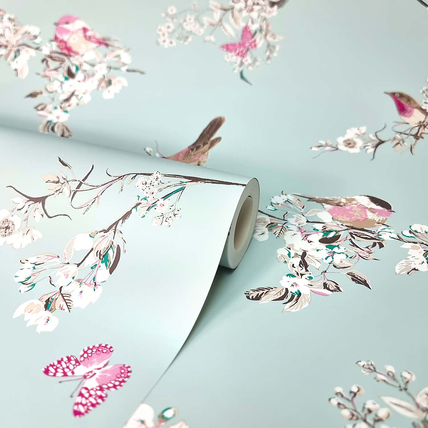 Beautiful Birds Duck-Egg Wallpaper