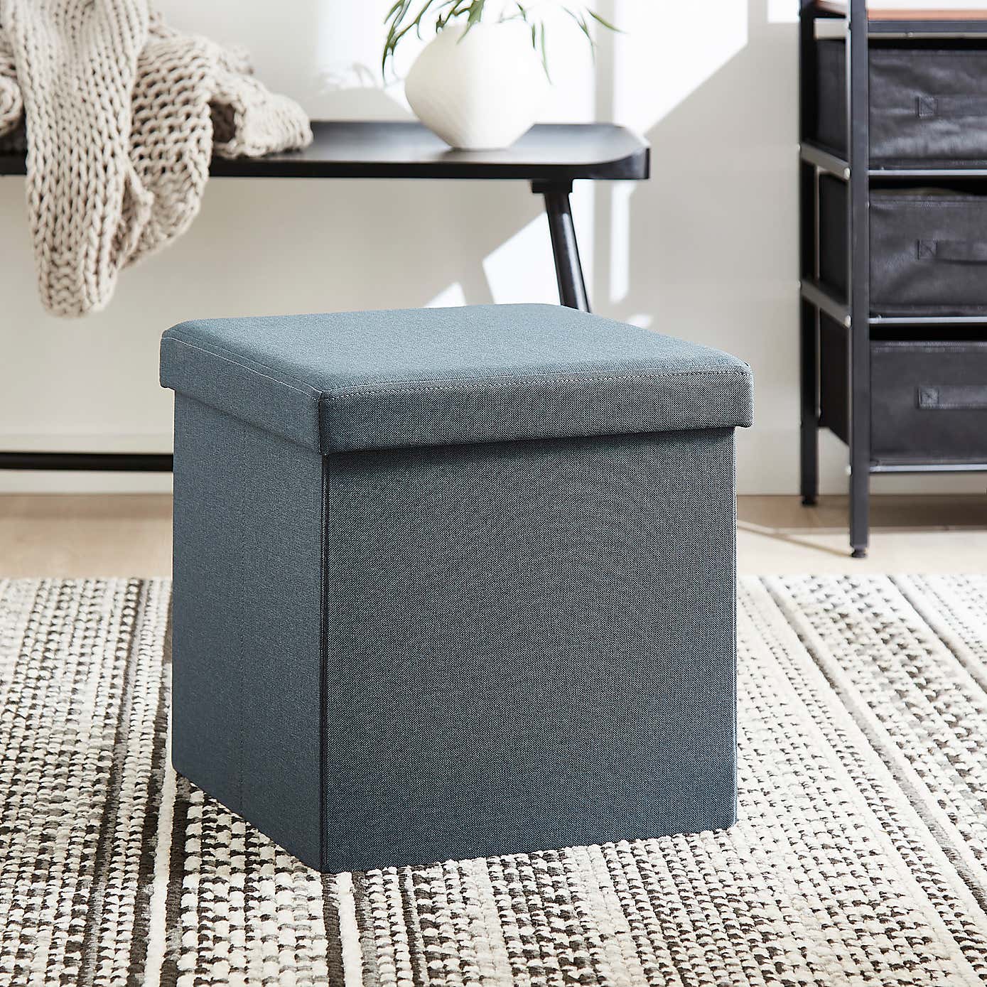 Faux Linen Cube Ottoman