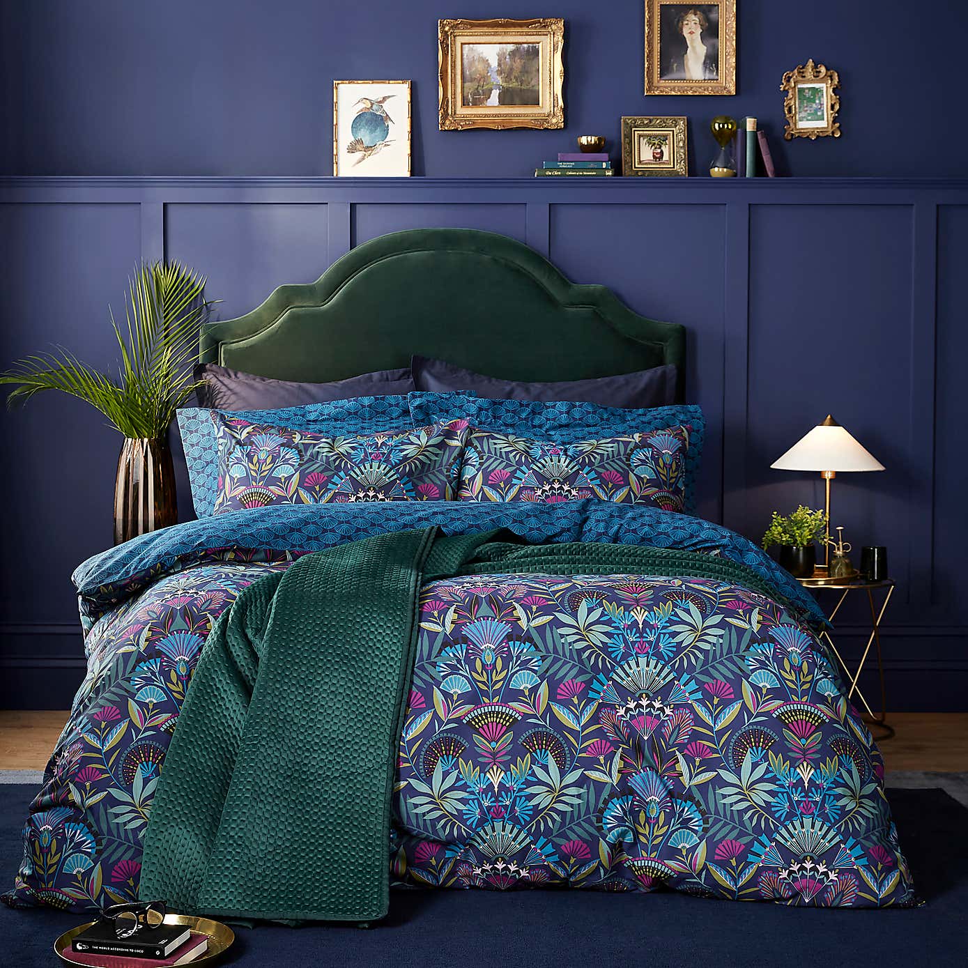 Lucille Navy Duvet Cover and Pillowcase Set