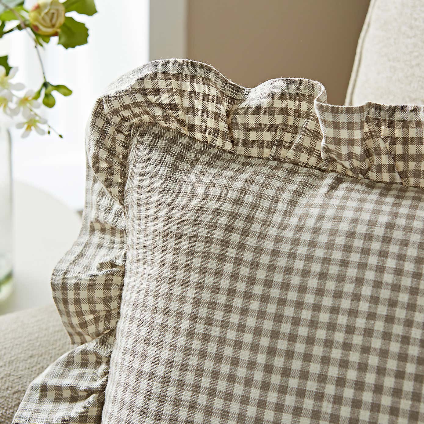 Gingham Frill Cotton Square Cushion Cover