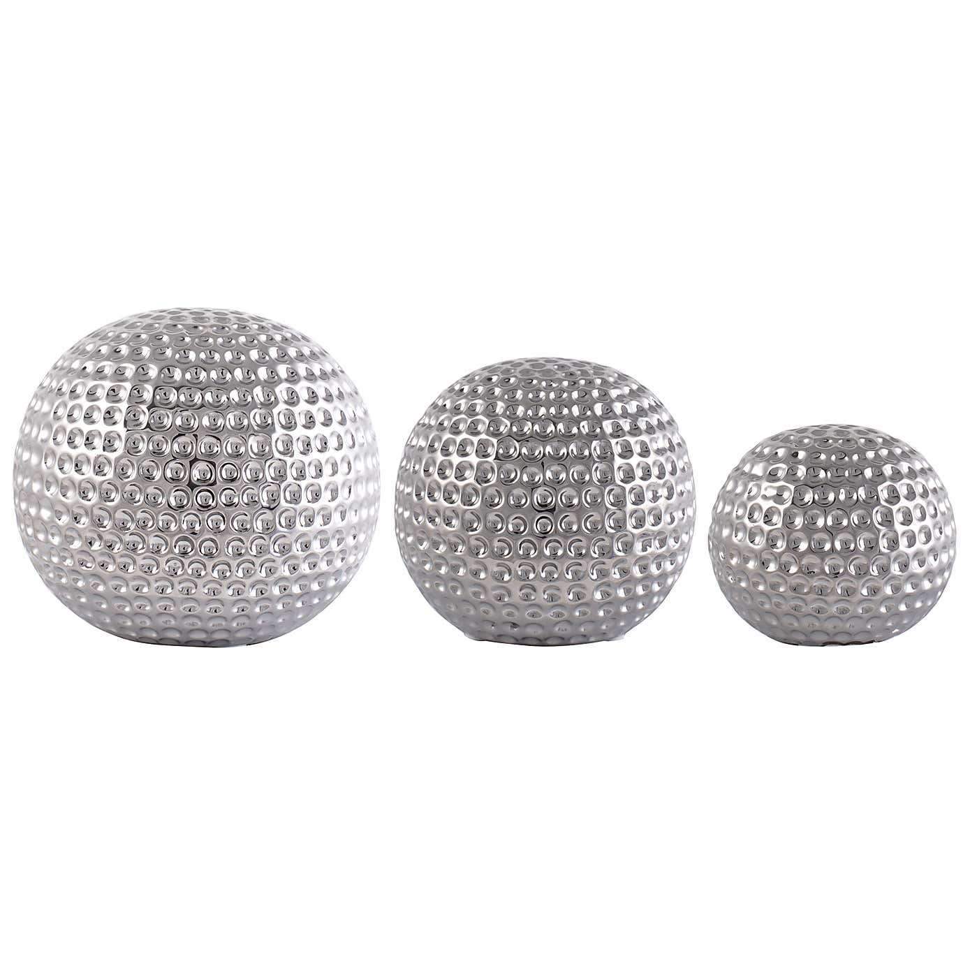 Set of 3 Silver Ceramic Dimpled Spheres