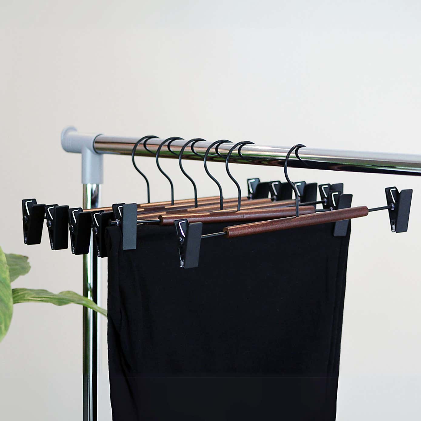Set of 6 Wooden Bar Clip Trouser Hangers