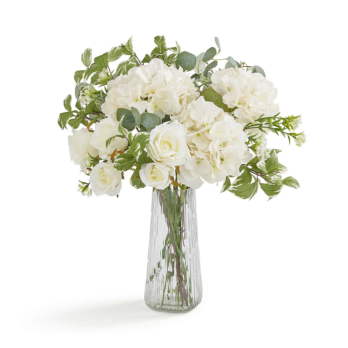 Artificial Peony Bouquet in Textured Glass Vase