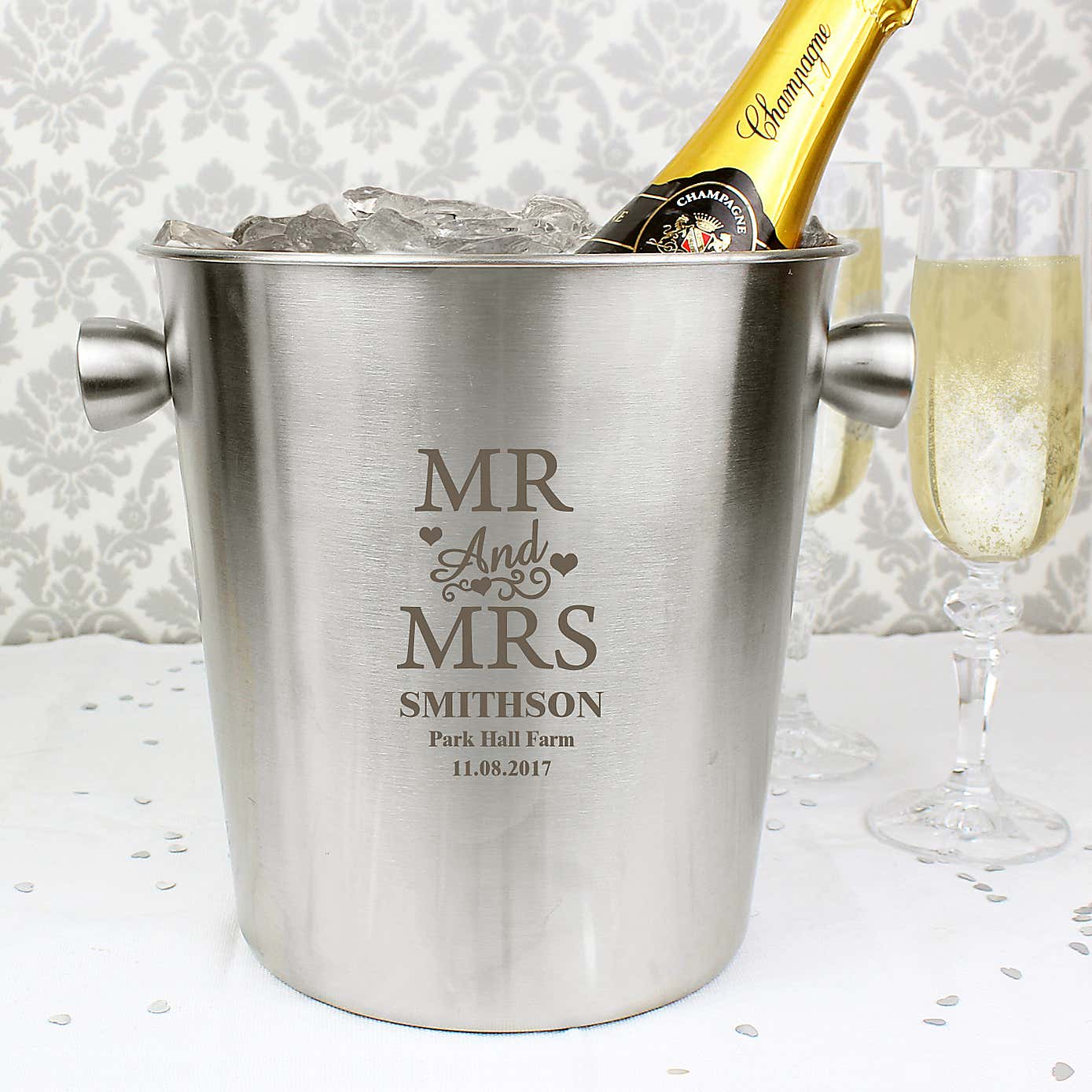 Personalised Mr and Mrs Stainless Steel Ice Bucket