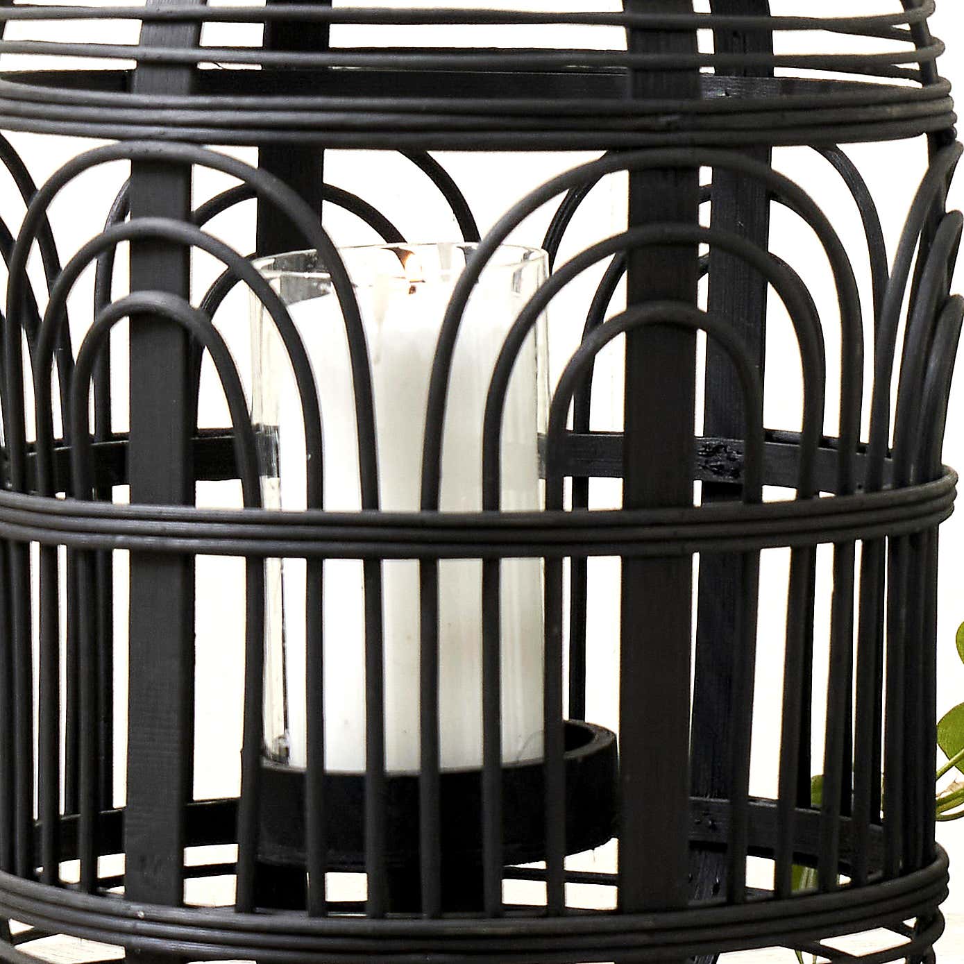 Large Natural Bamboo and Glass Lantern