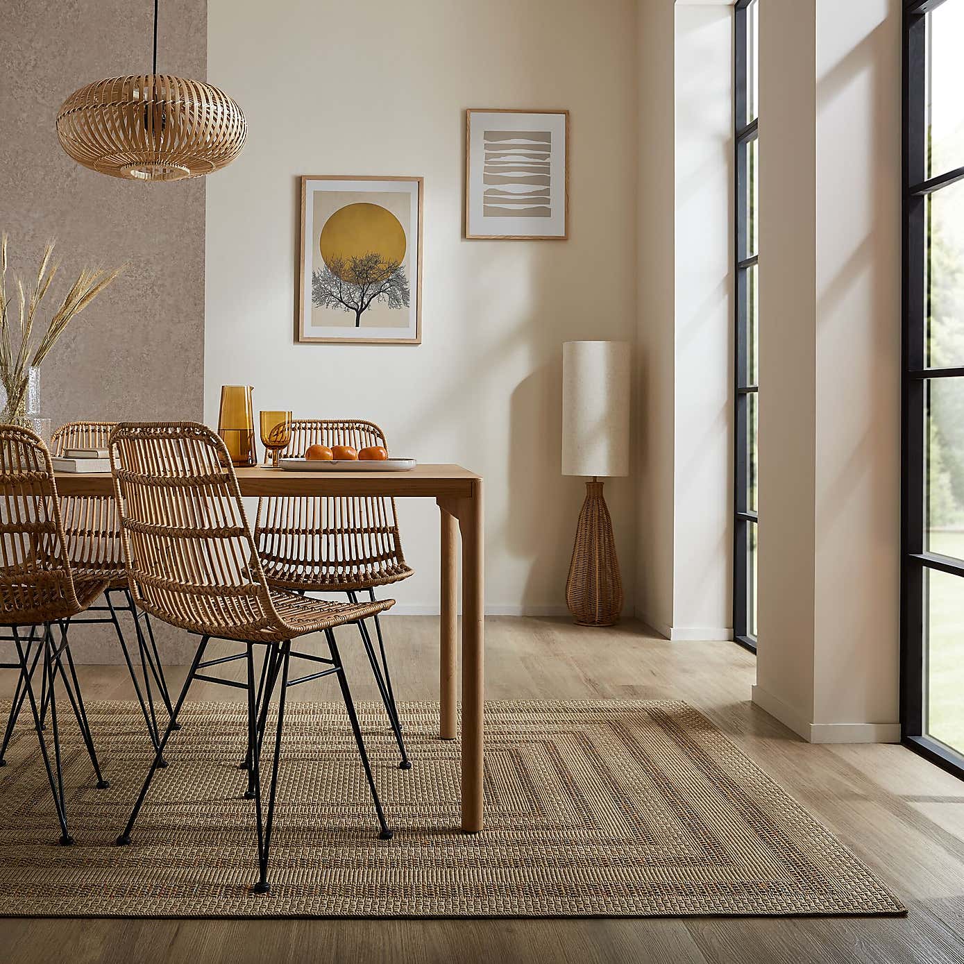 Stripe Border Indoor Outdoor Rectangle Rug