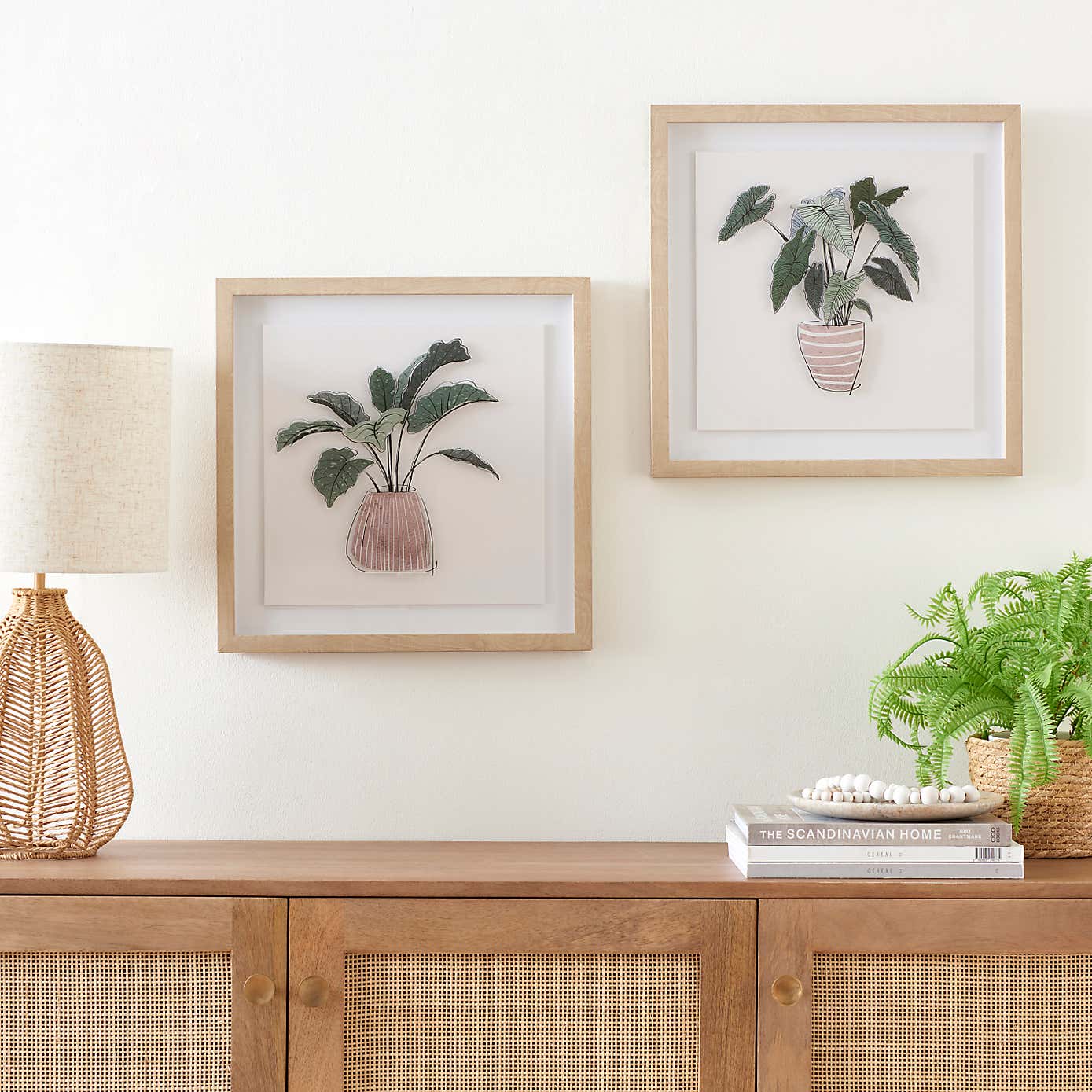 Set of 2 Modern Floral Framed Prints 40x40cm
