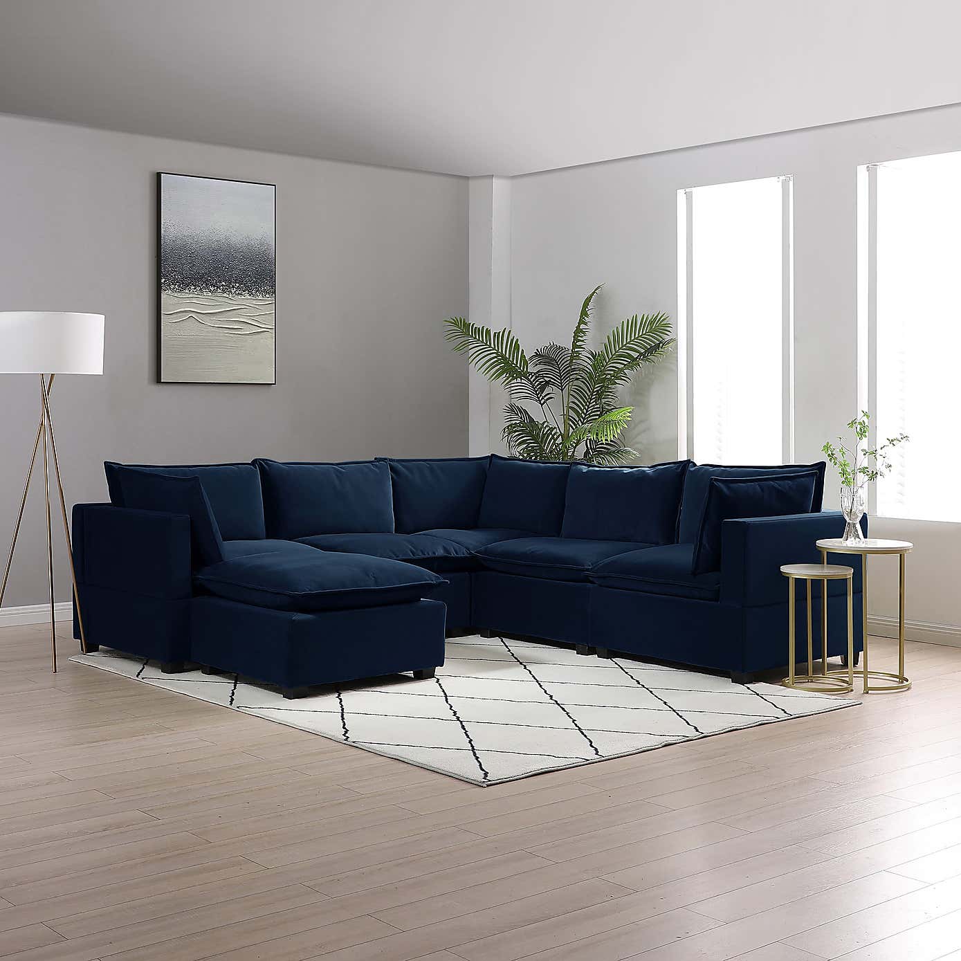 Moda Corner Modular Sofa with Chaise, Navy Velvet