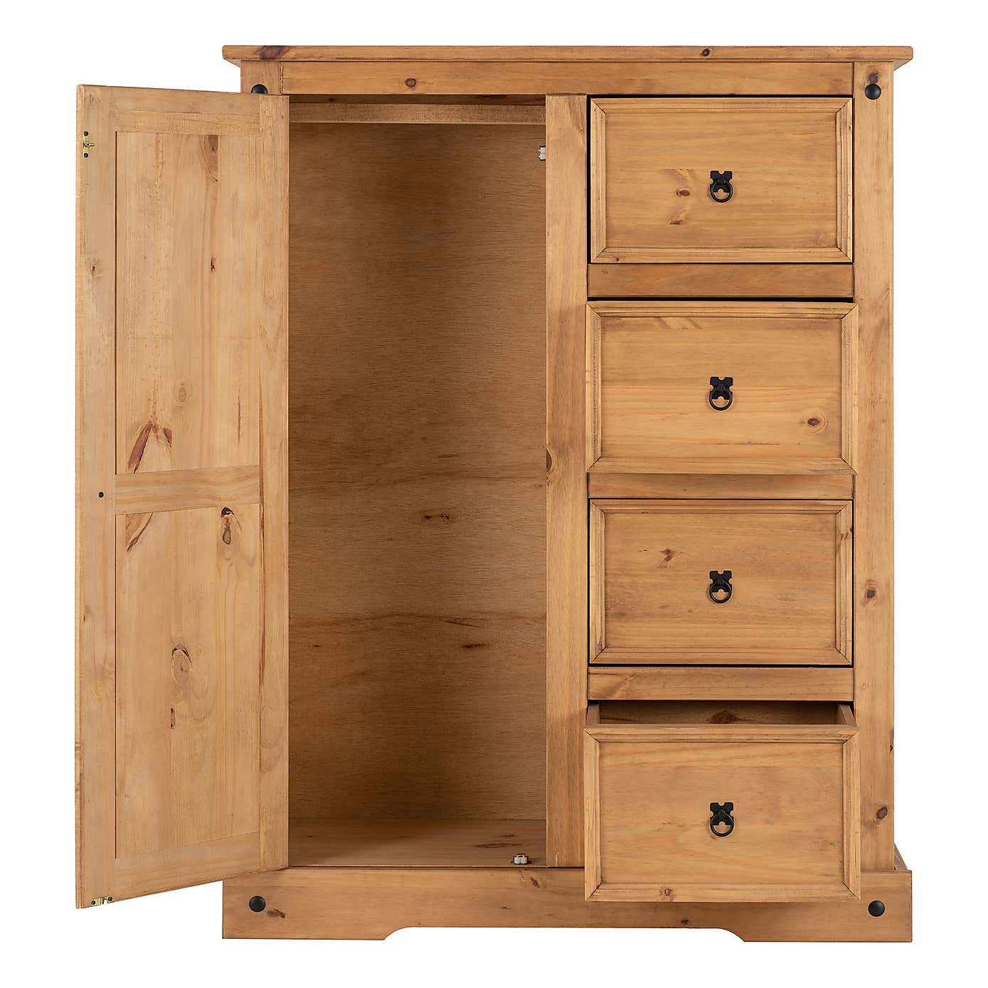 Corona Pine Single 4 Drawer Wardrobe
