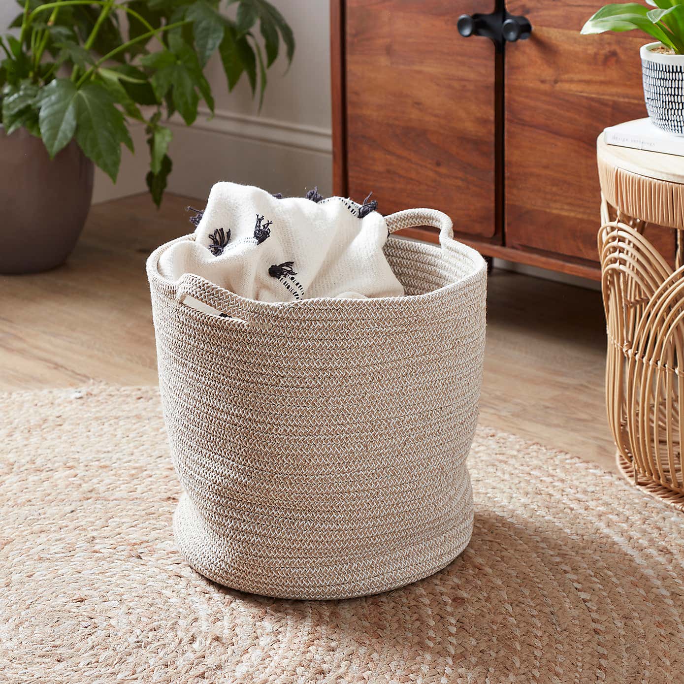 Jupiter Large Woven Fabric Basket with Handles