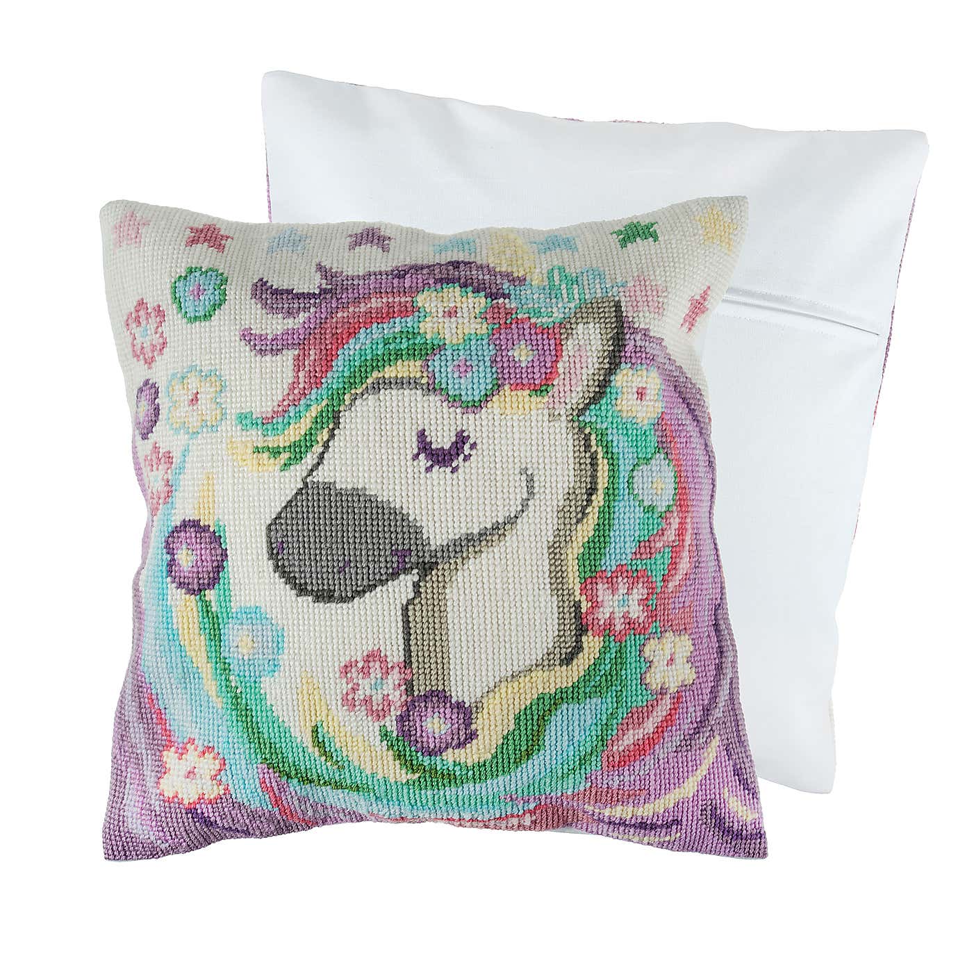 Half Cross Stitch Kit Cushion Unicorn