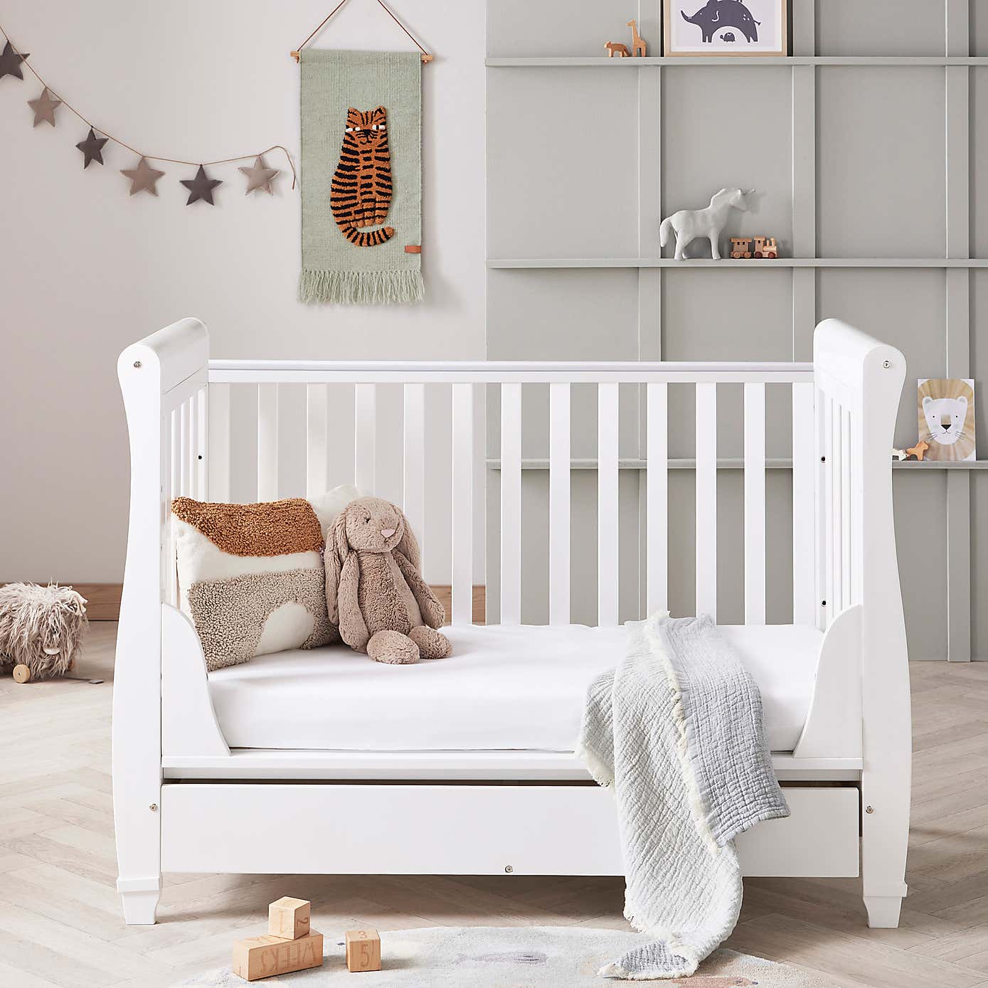 Babymore Eva Sleigh Cot Bed with Drawer
