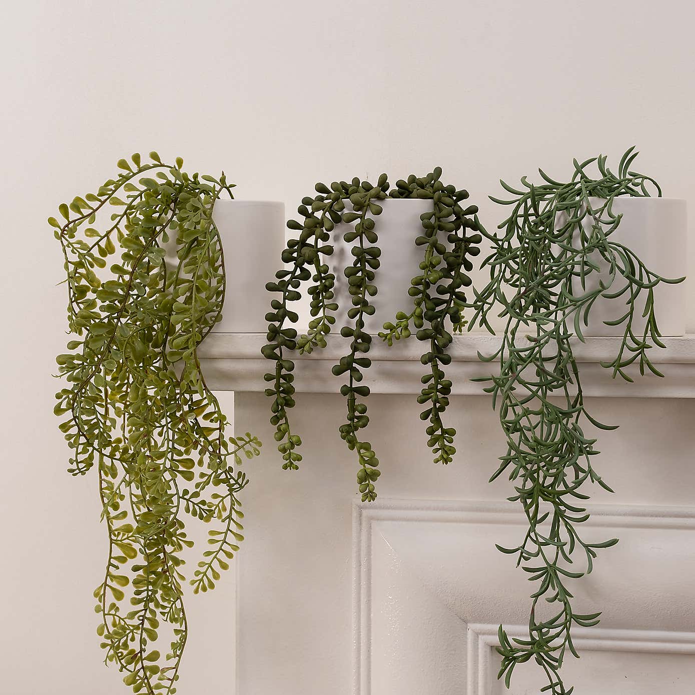 Artificial Set of 3 Trailing Plants in White Ceramic Plant Pots