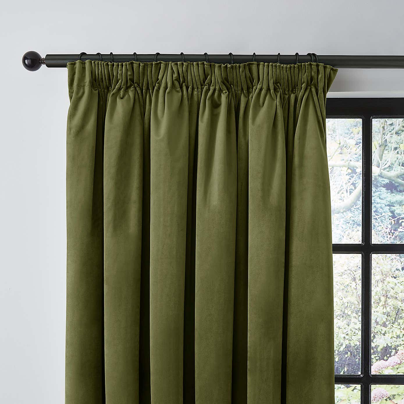 Recycled Velour Olive Pencil Pleat Curtains