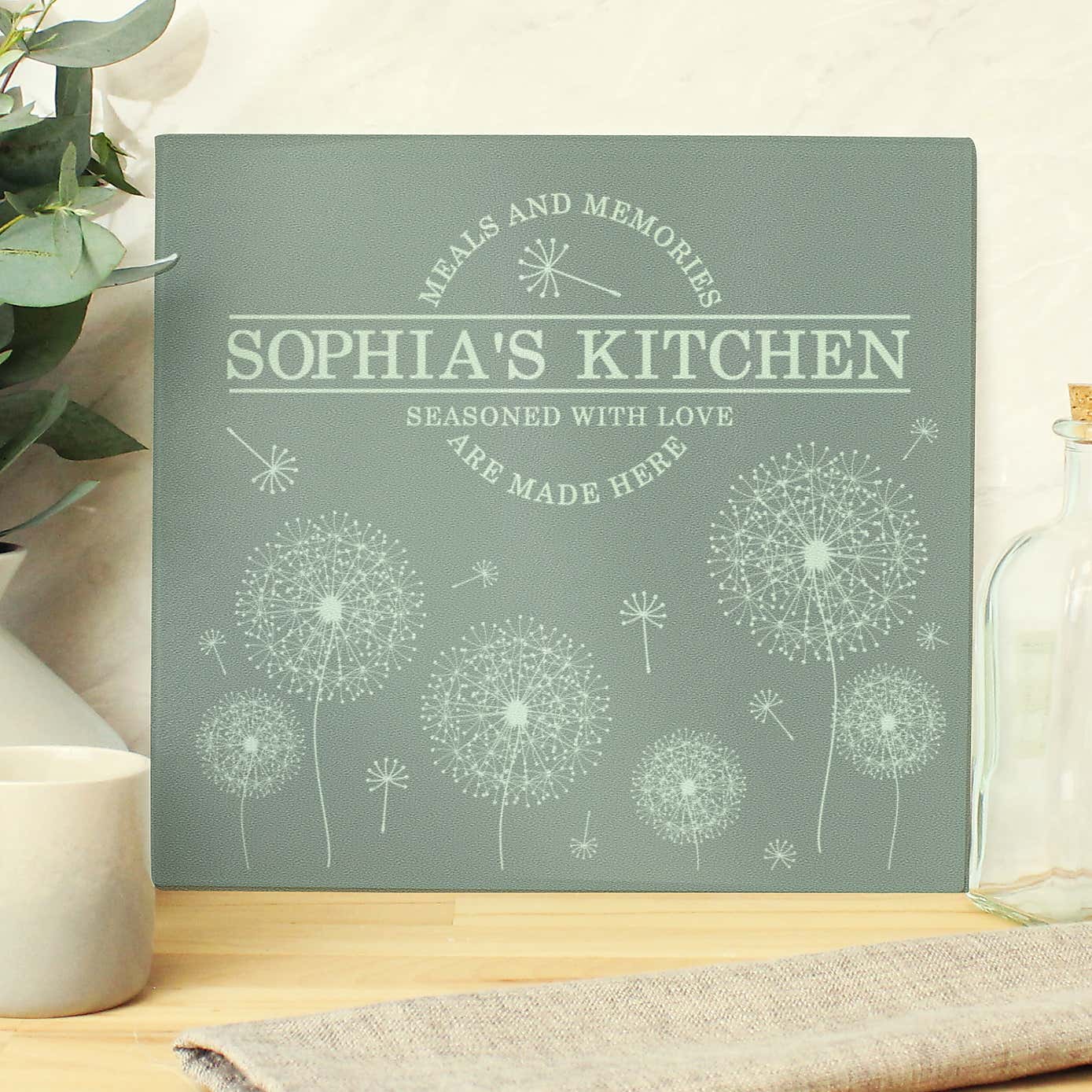 Personalised Dandelion Glass Worktop Saver