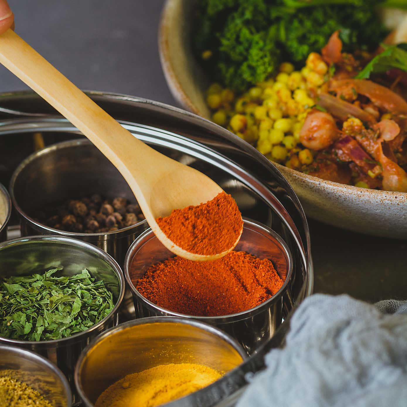 KitchenCraft World of Flavours Stainless Steel Masala Dabba 17cm