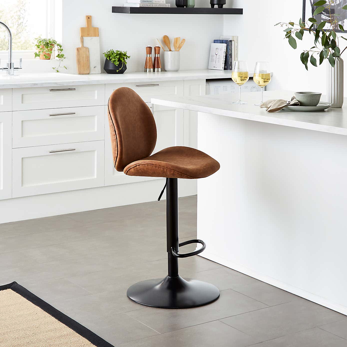 Jayde Adjustable Bar Stool, Faux Leather