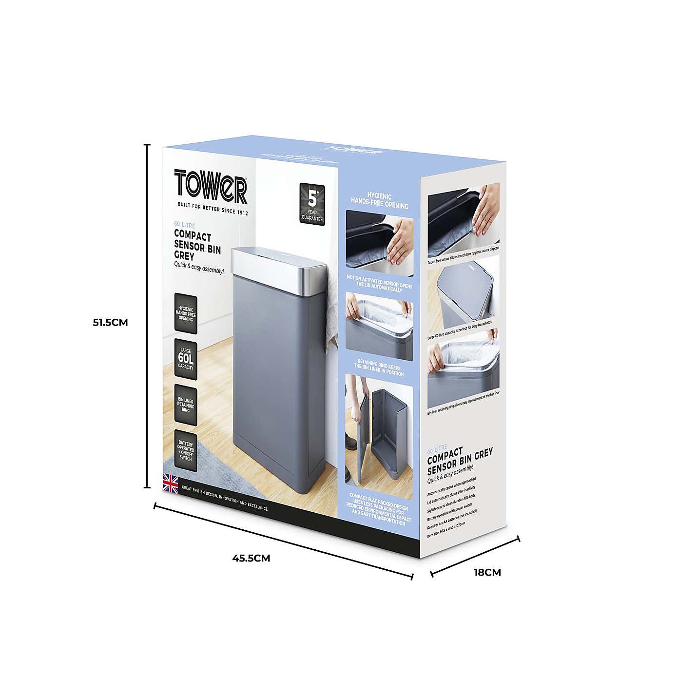 Tower Compact 60L Sensor Bin