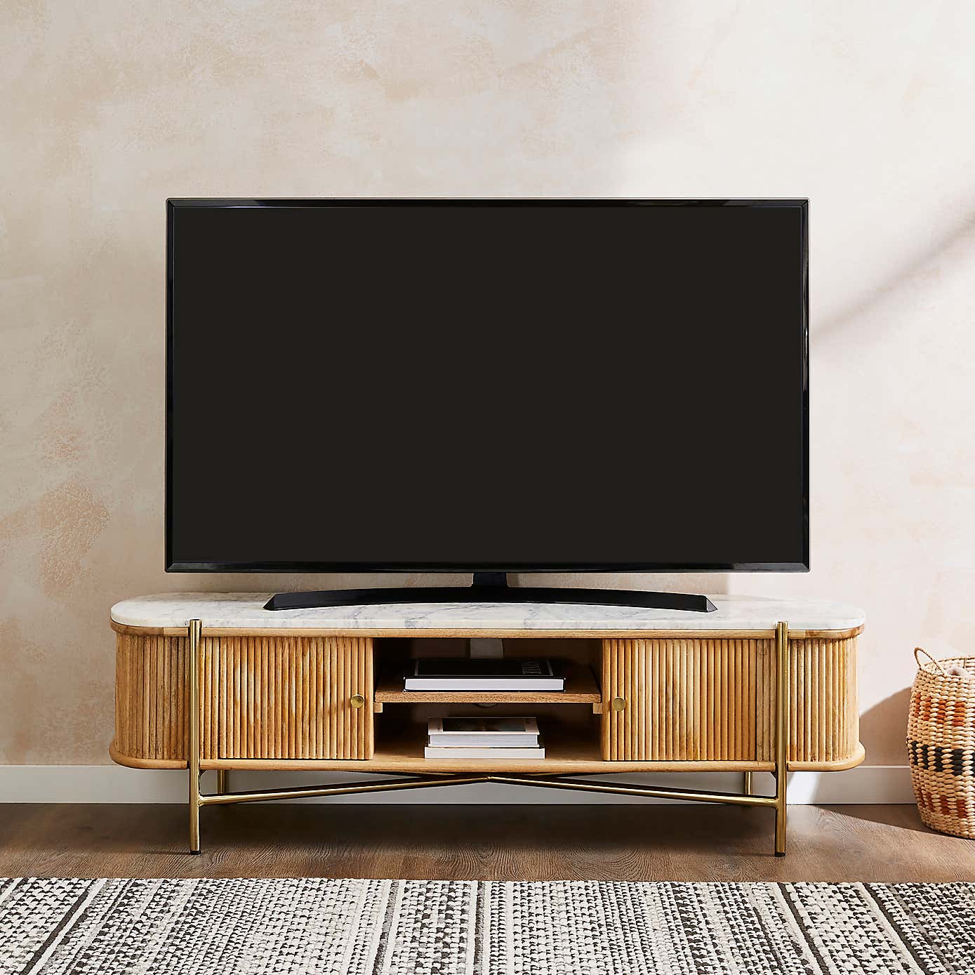 Alina Fluted Wide TV Unit, Mango Wood