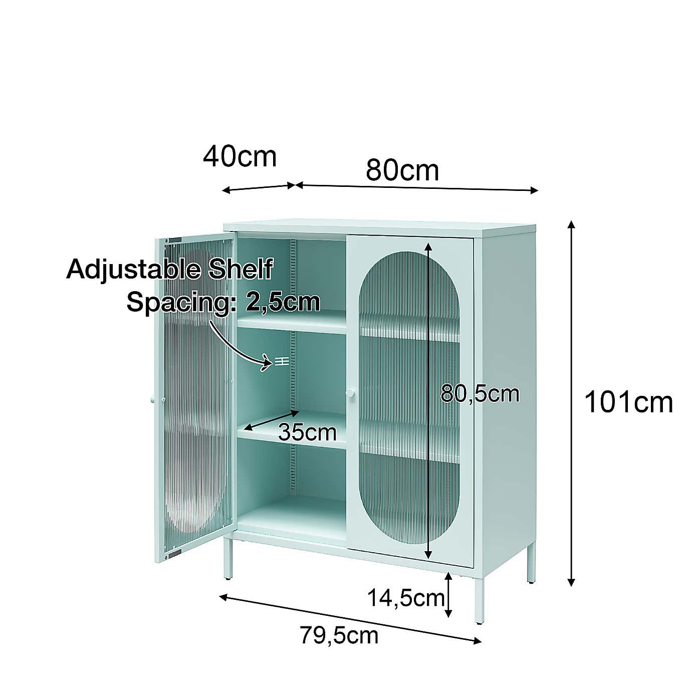 Luna Small Fluted Sideboard, Glass