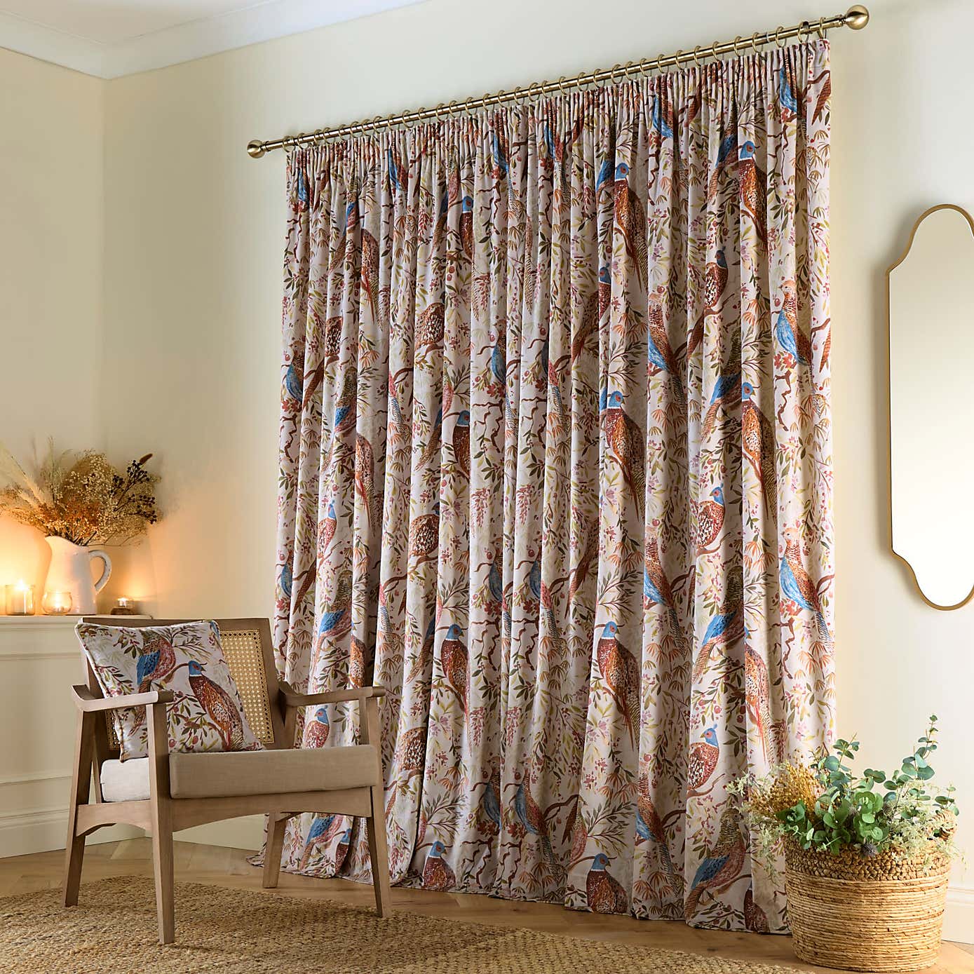 Woodland Pheasant Pencil Pleat Curtains