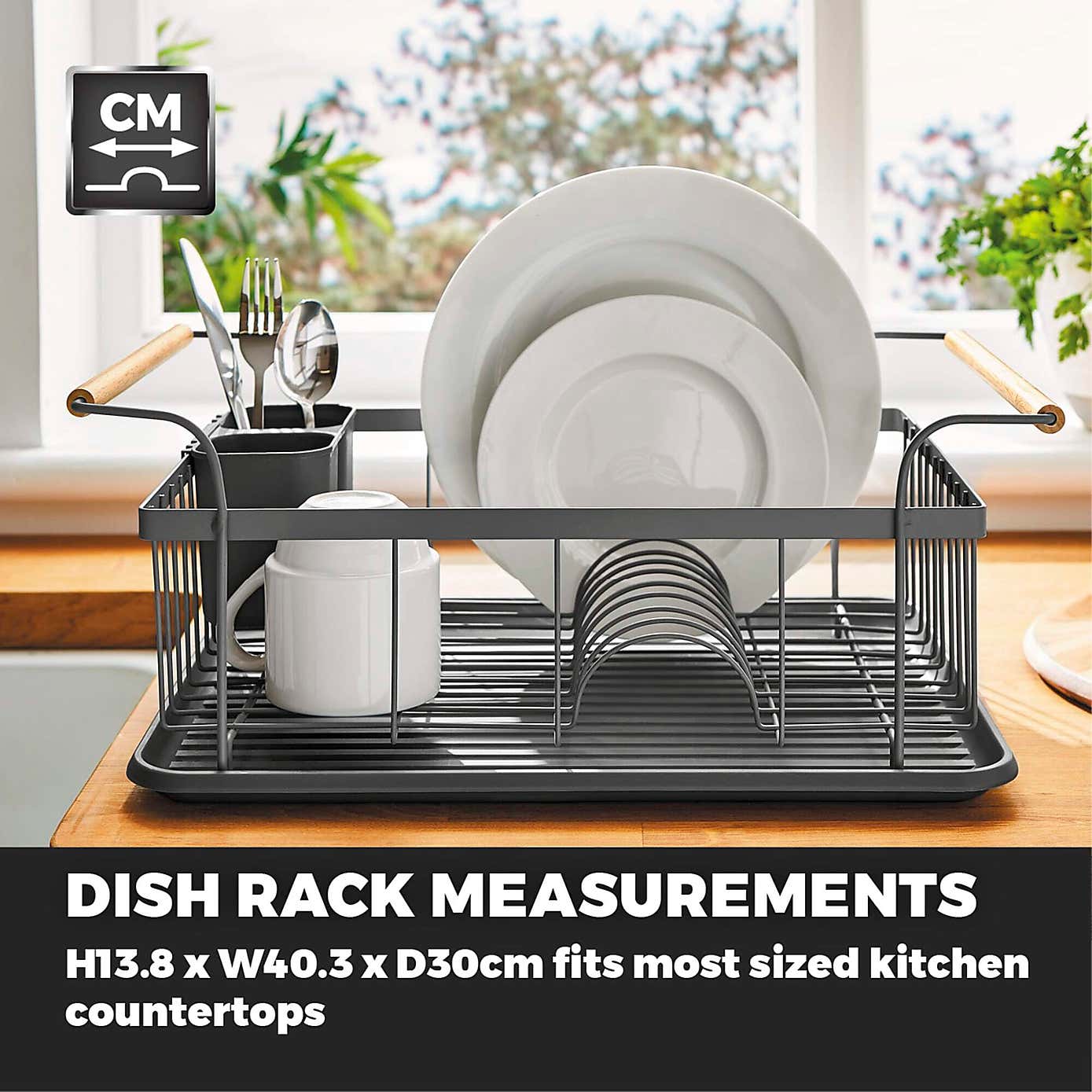 Tower Scandi Dish Rack with Wooden Handles