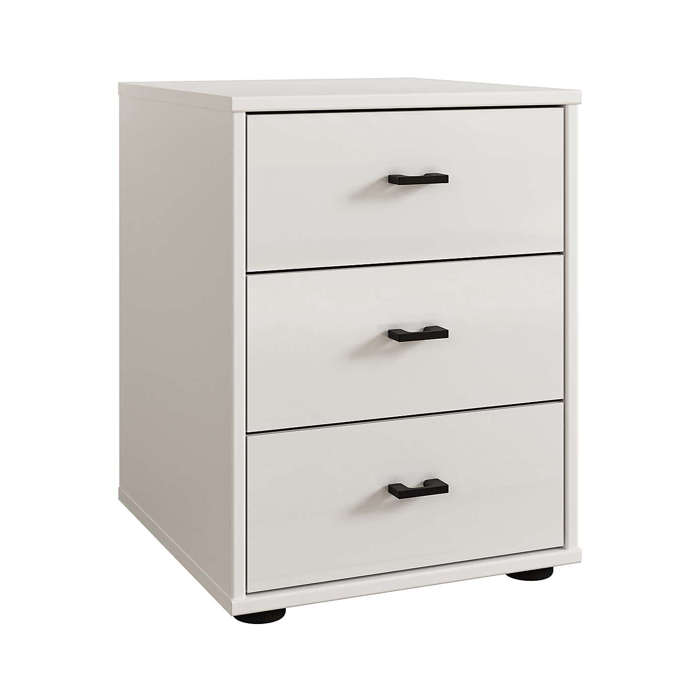 Kahla Glass Fronted 3 Drawer Bedside Table