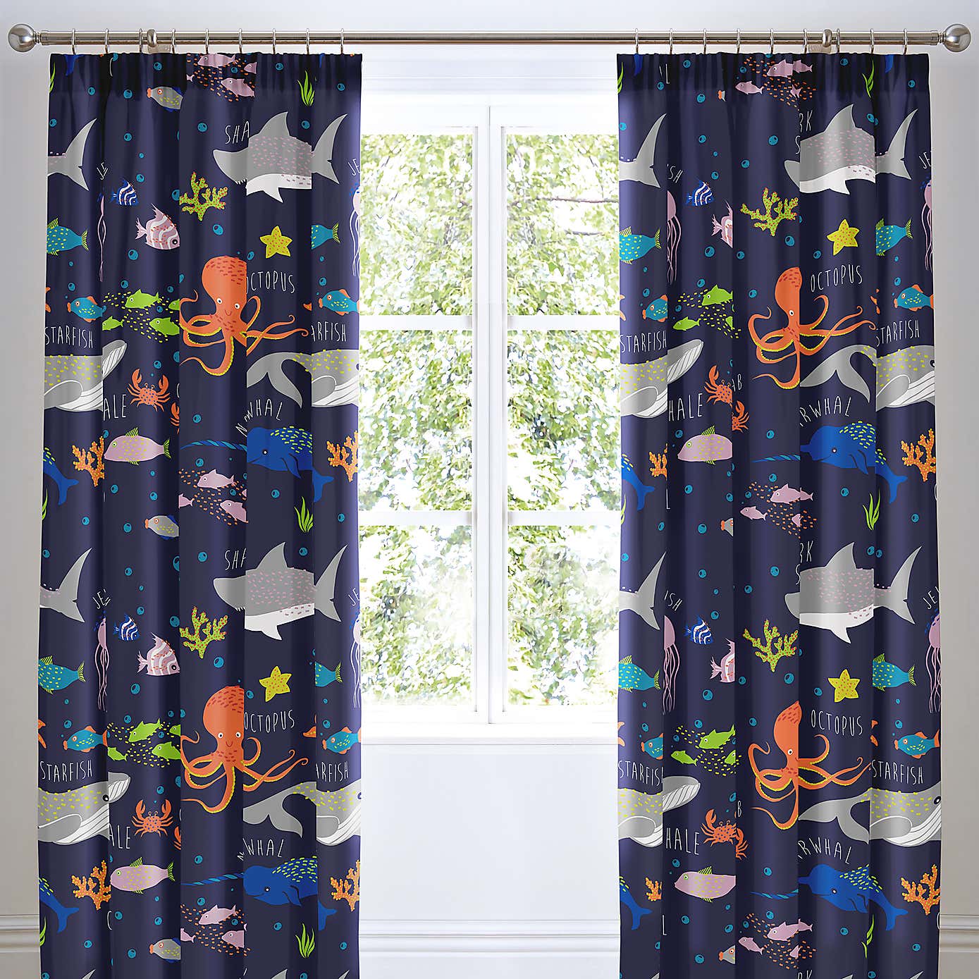 Sea Life Multicoloured Pencil Pleat Curtain 66cm x 72cm