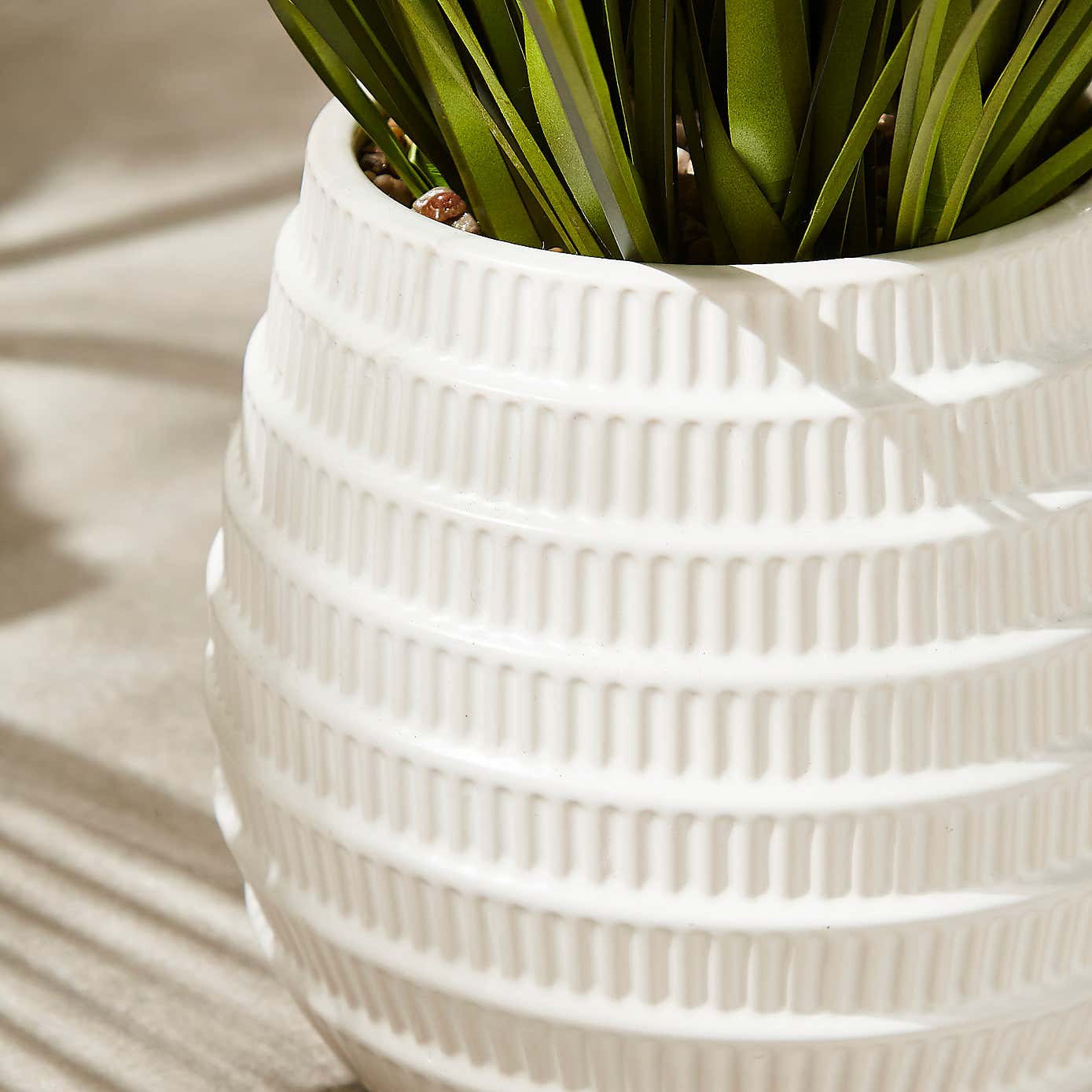 Artificial Green Grass in Rigid White Ceramic Plant Pot