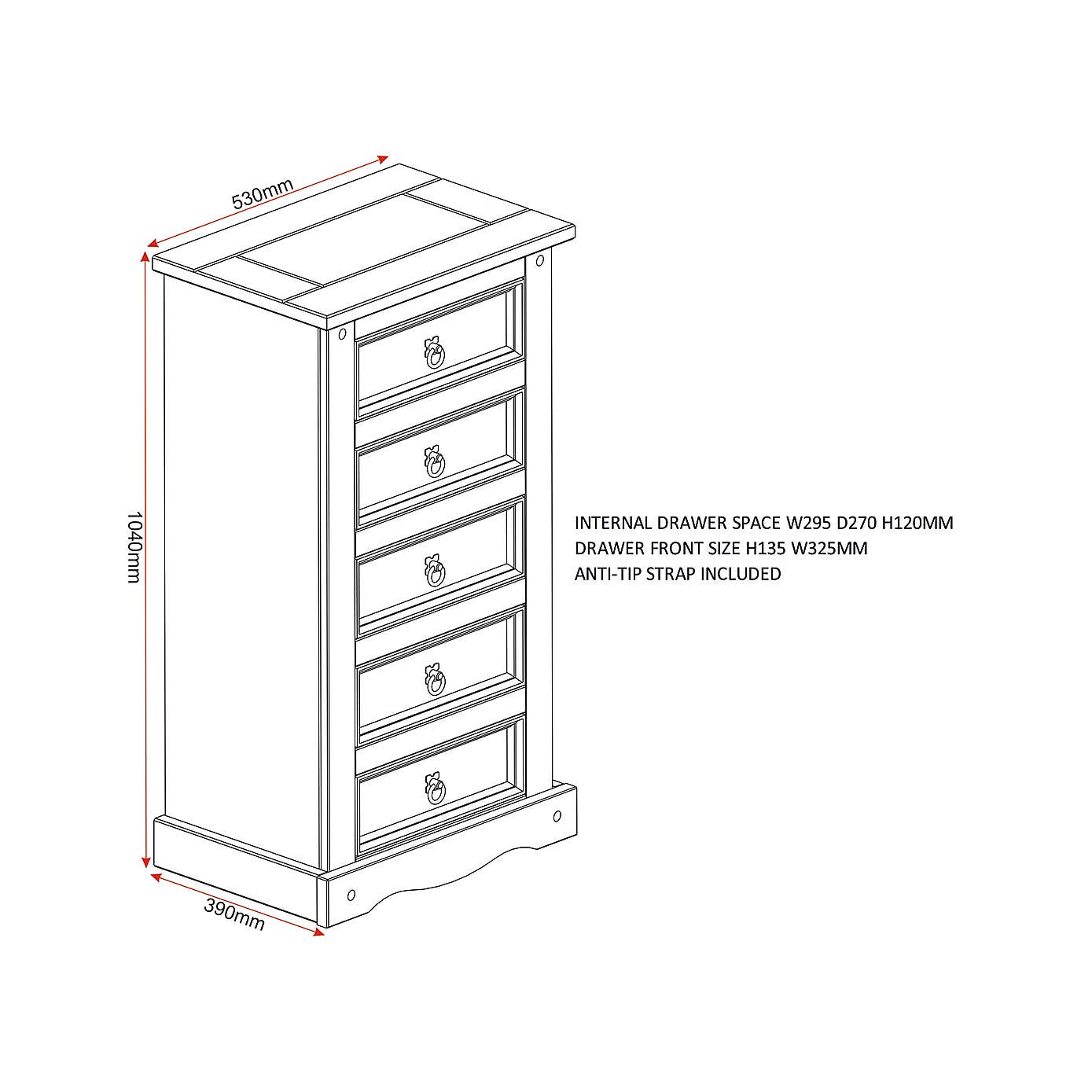 Premiere Corona 5 Drawer Narrow Chest