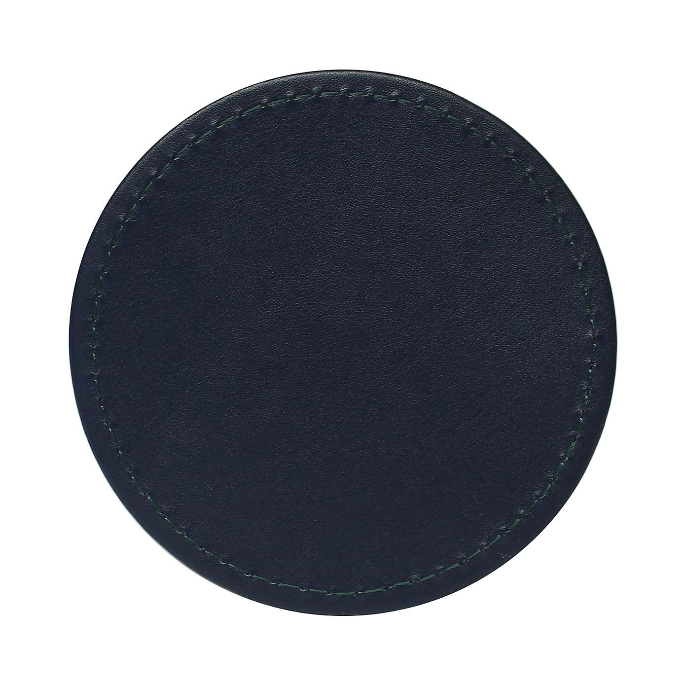Set of 4 Peacock & Navy Faux Leather Reversible Round Coasters