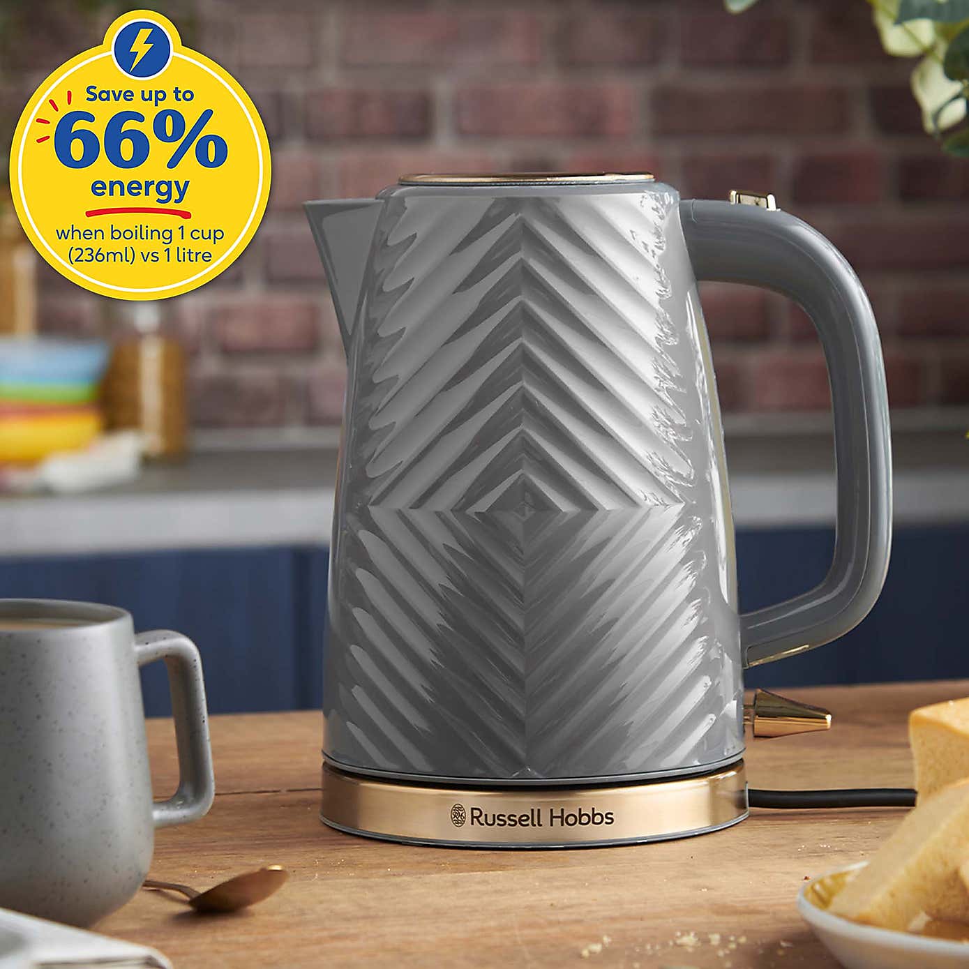 Russell Hobbs Groove Grey Kettle & 2 Slice Toaster