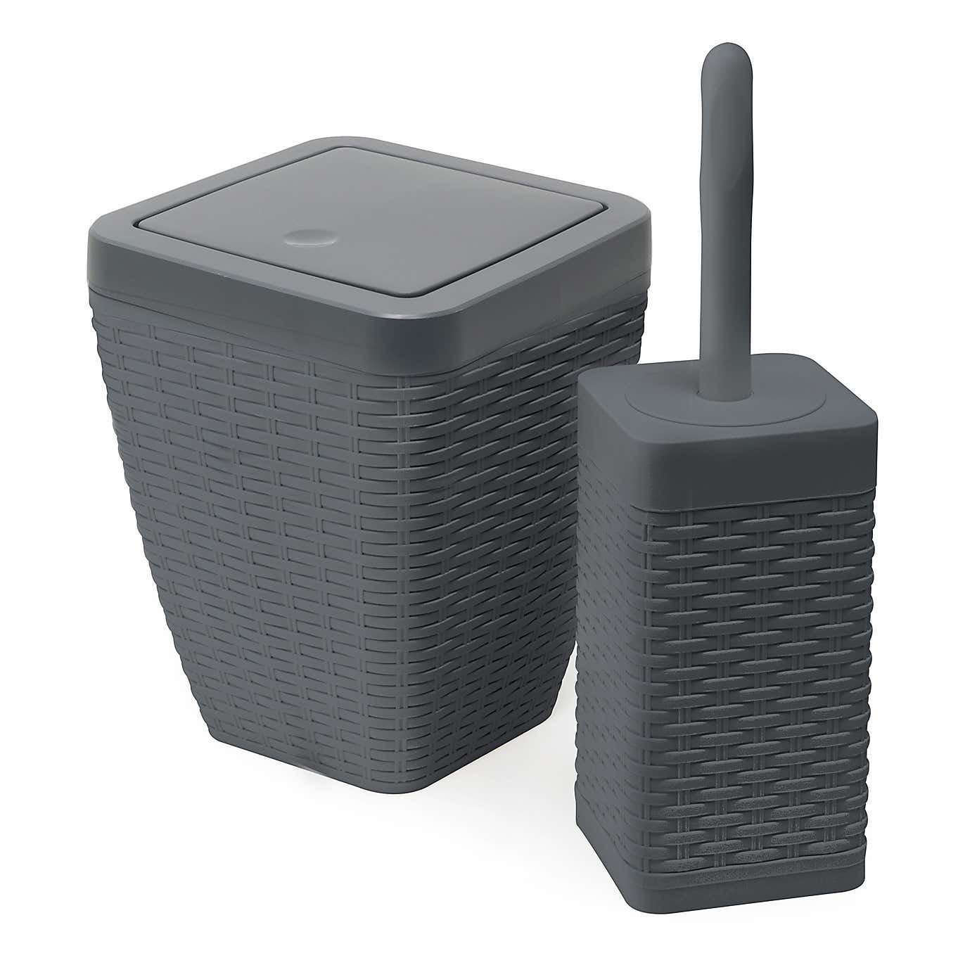 Addis Rattan Charcoal Toilet Brush & Bin Set