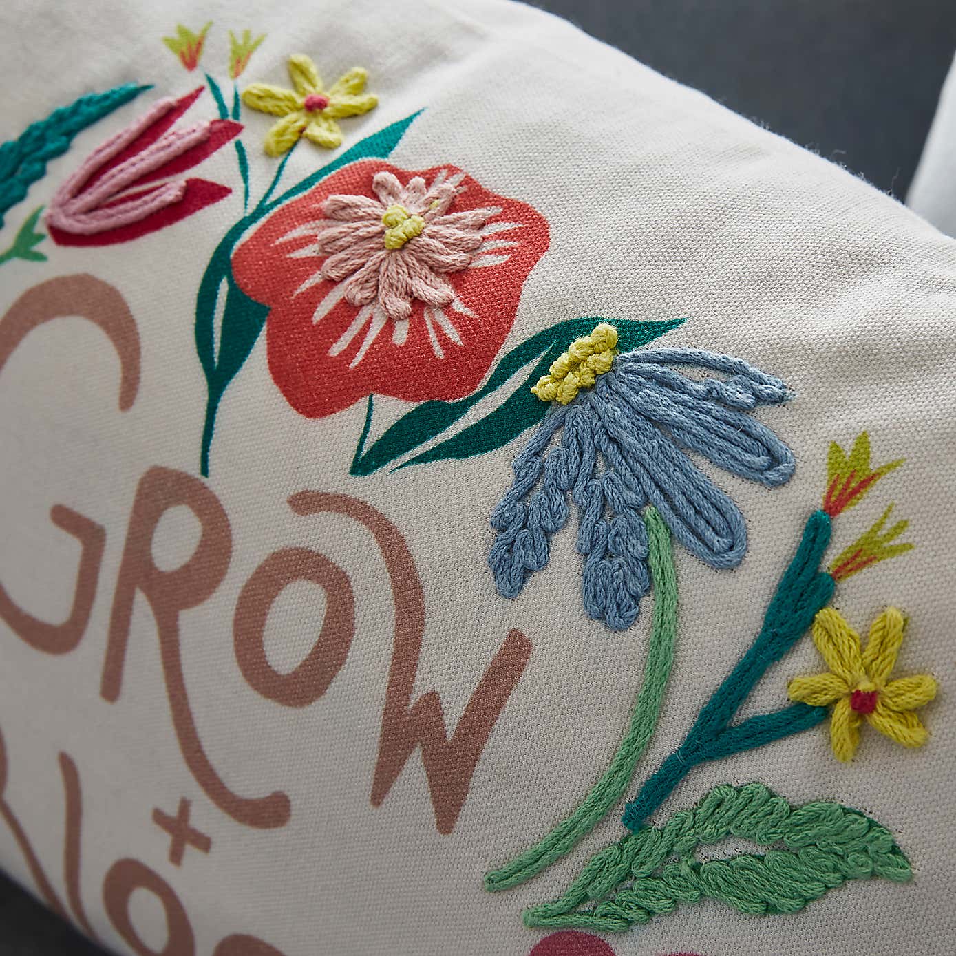 Grow & Bloom Embroidered Rectangle Cushion