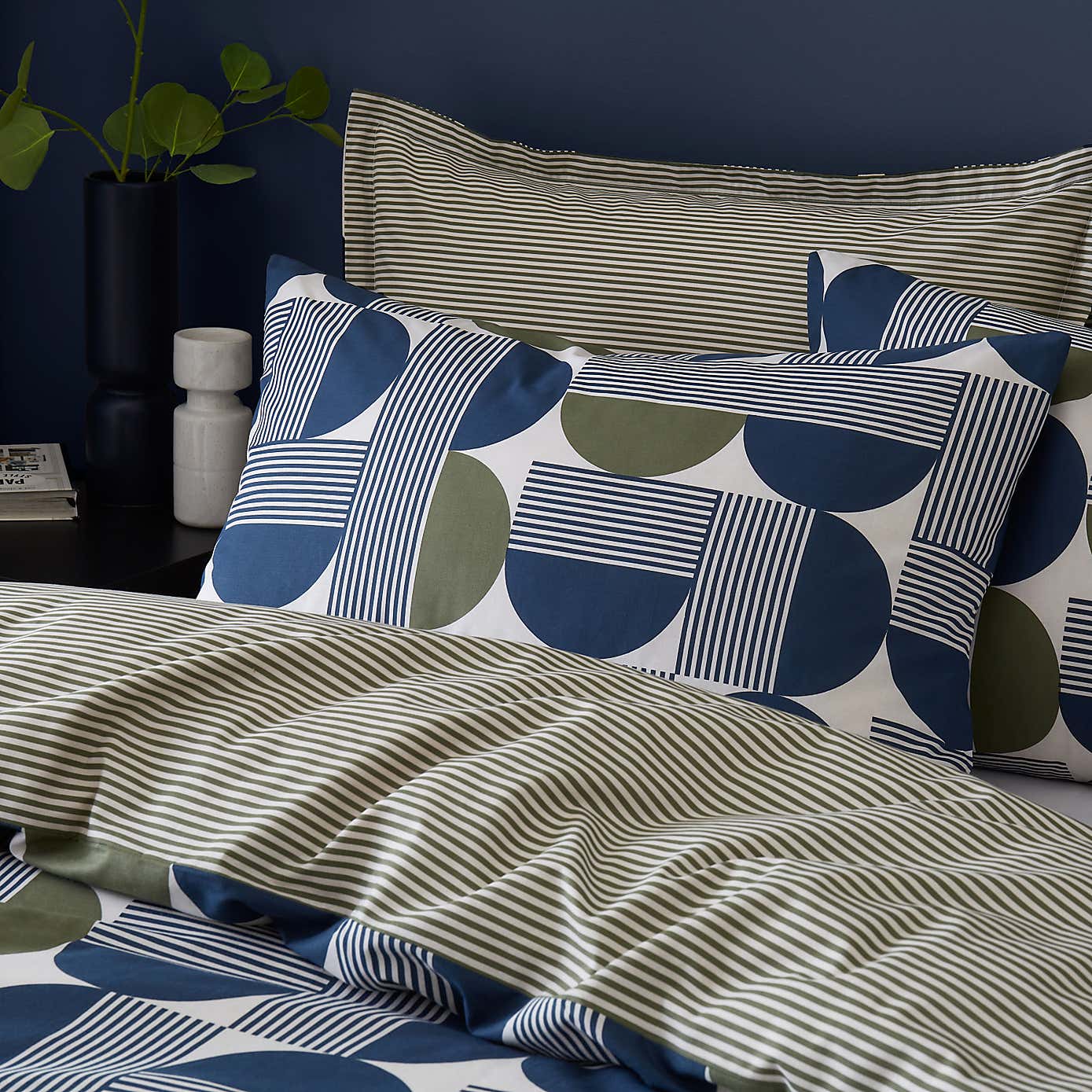 Bromley Modern Geo Navy Duvet Cover and Pillowcase Set