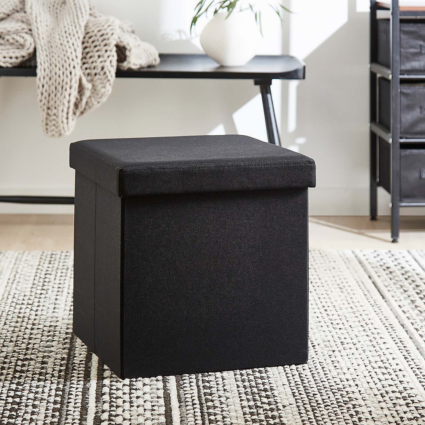 Faux Linen Cube Ottoman