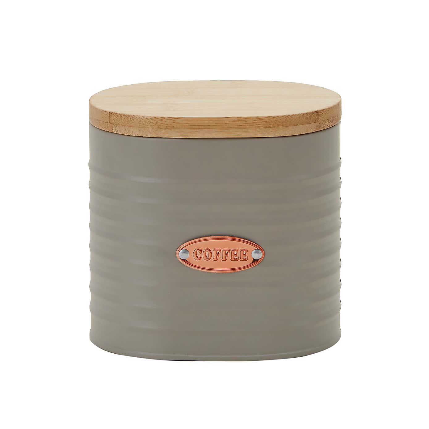 Grey and Copper Metal Tea Canister