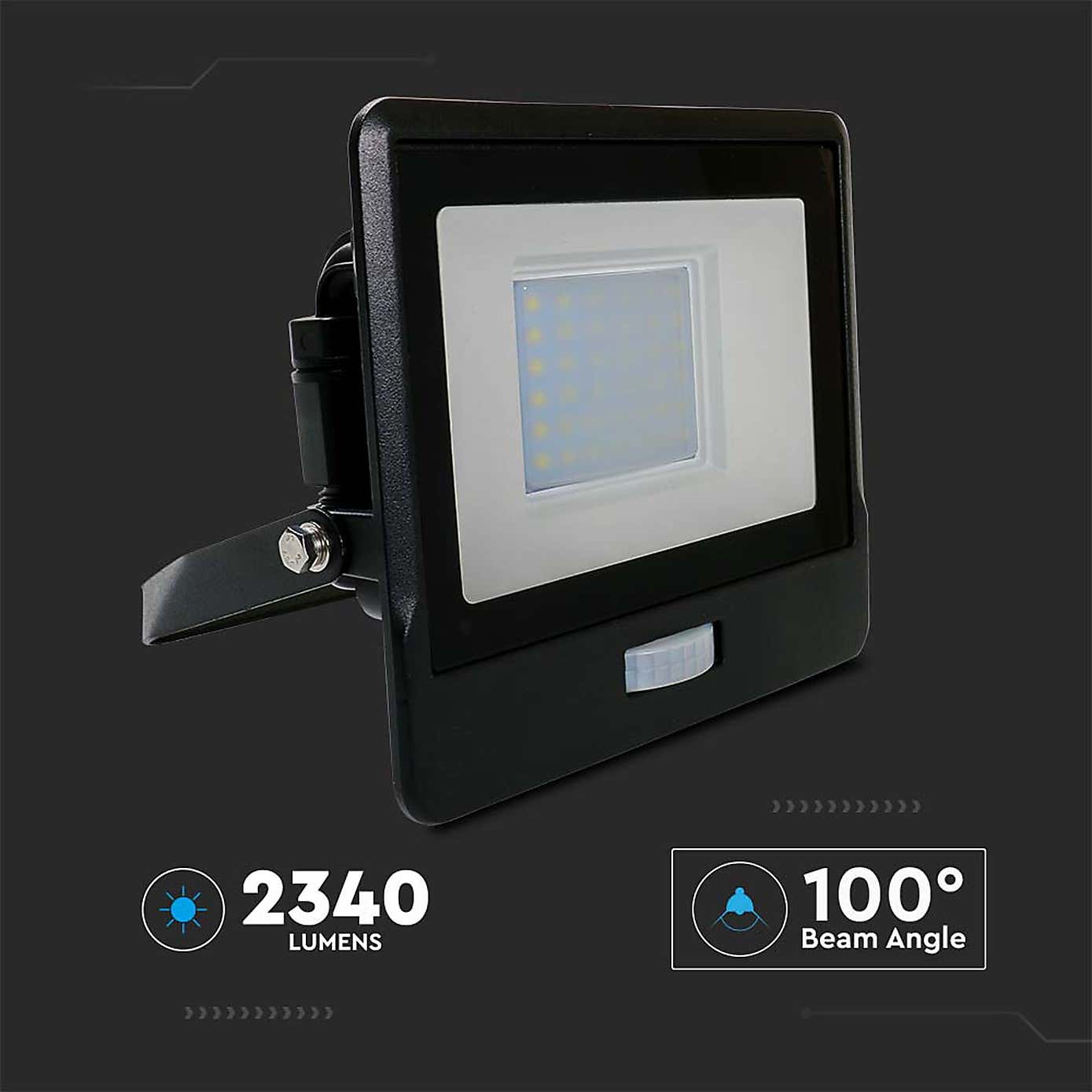 V-TAC 30W LED Floodlight Outdoor PIR Sensor Wall Light
