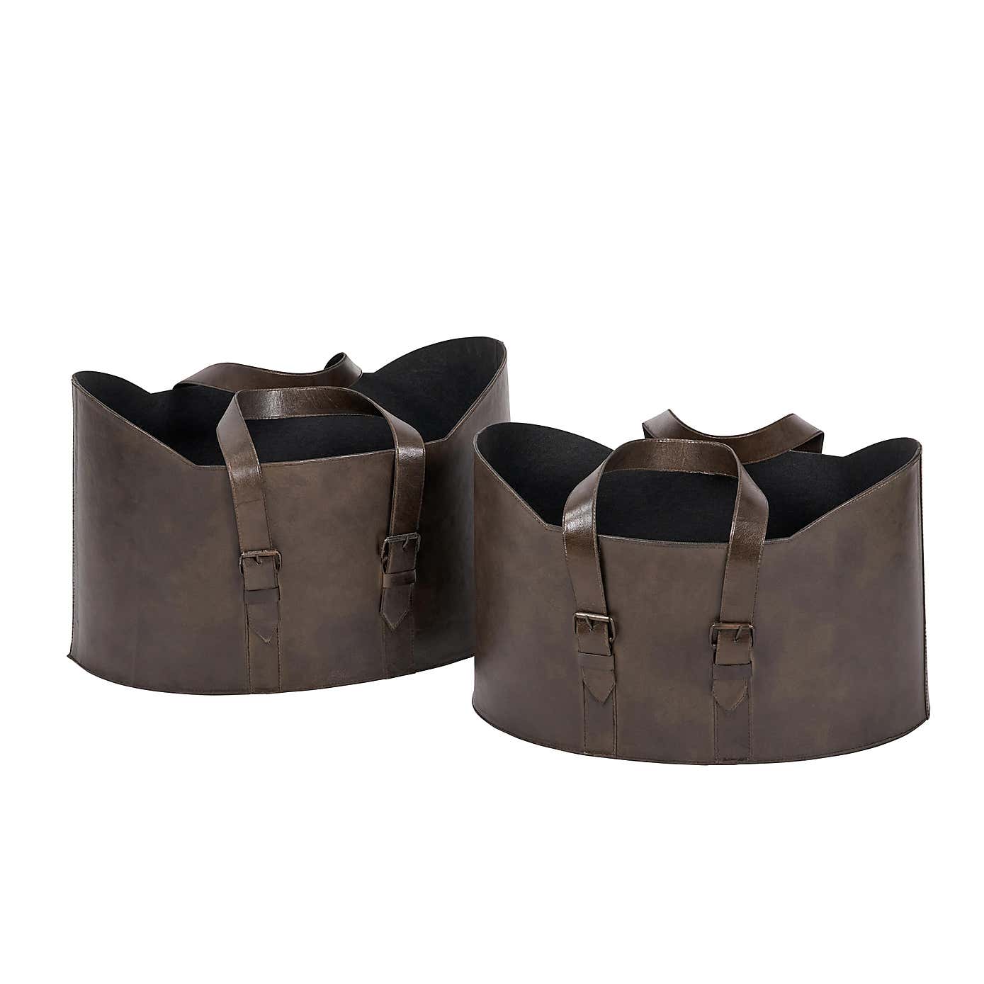 Set of 2 Alessio Leather Storage Baskets
